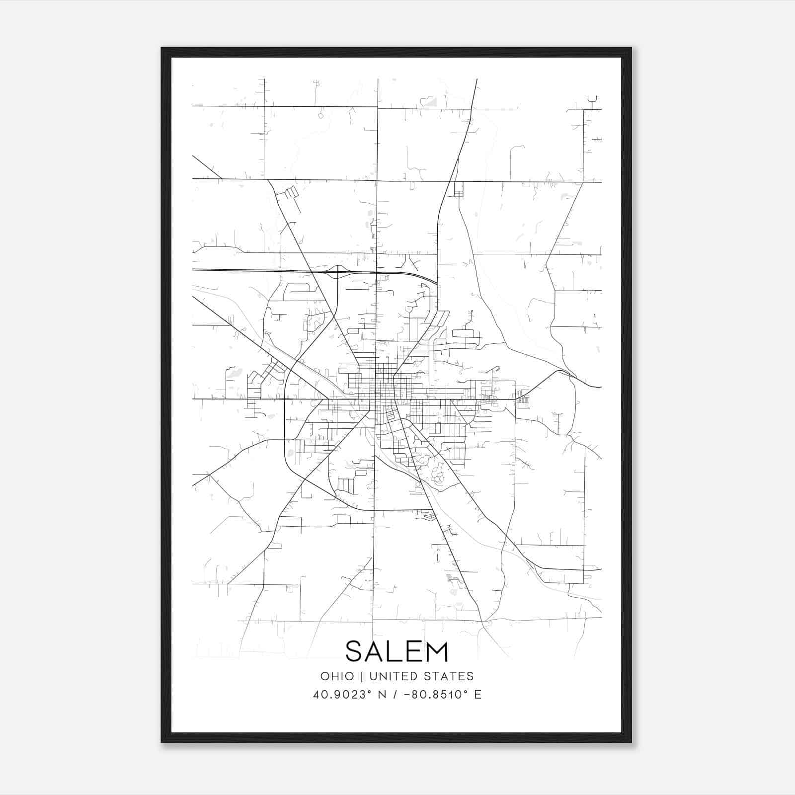 Salem Ohio Map Poster, Modern Home Decor Wall Art Print