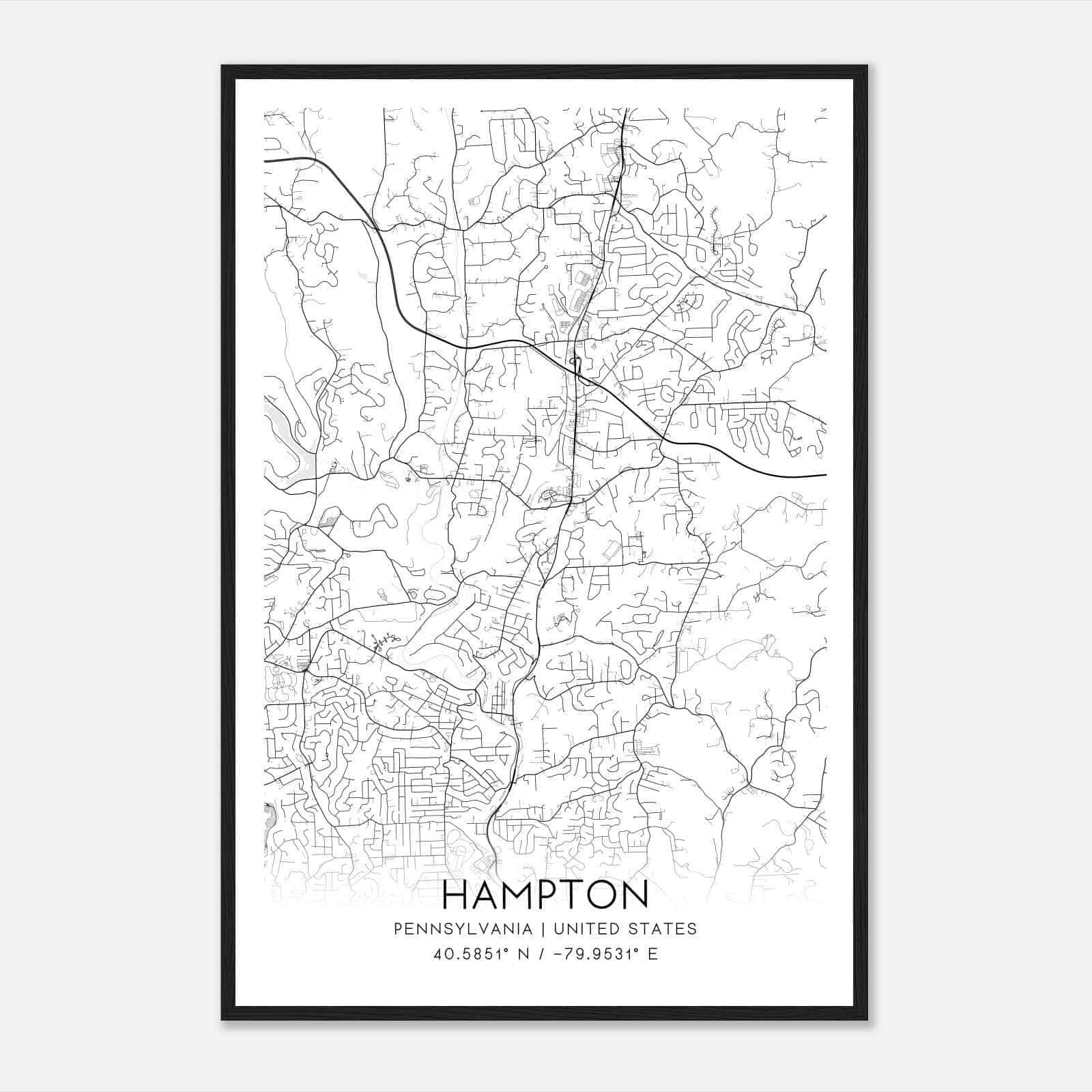 Hampton Pennsylvania Map Poster, Modern Home Decor Wall Art Print