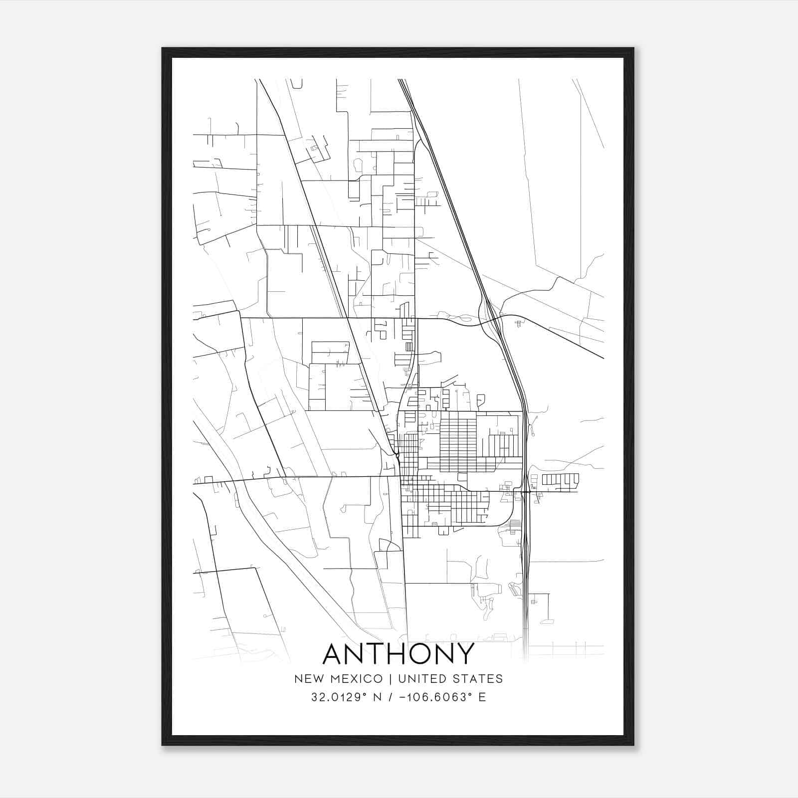 Anthony New Mexico Map Poster, Modern Home Decor Wall Art Print