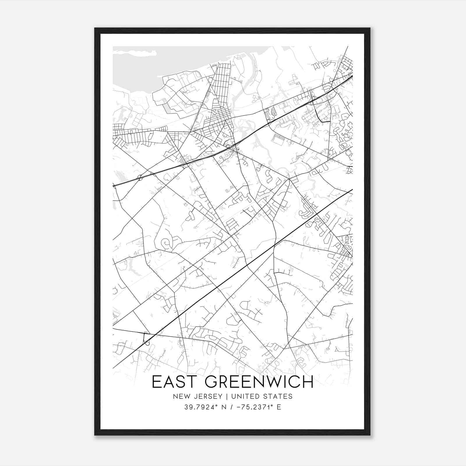 East Greenwich New Jersey Map Poster, Modern Home Decor Wall Art Print