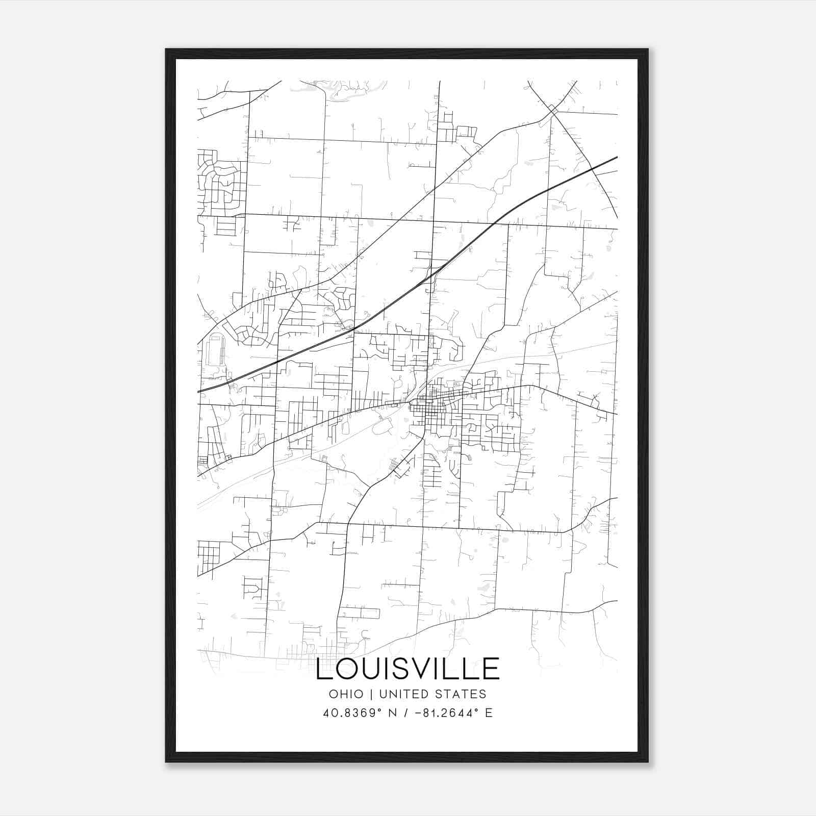 Louisville Ohio Map Poster, Modern Home Decor Wall Art Print