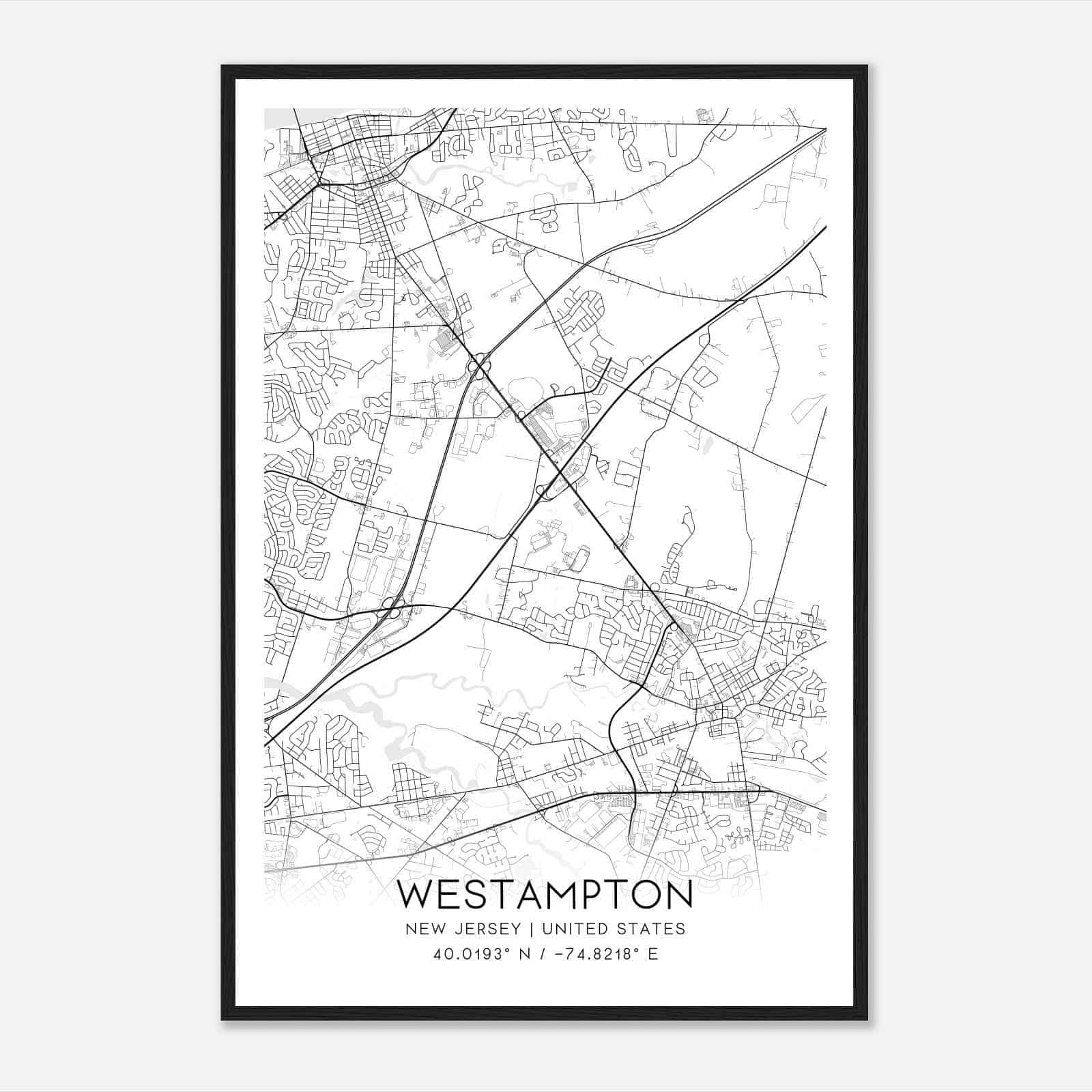 Westampton New Jersey Map Poster, Modern Home Decor Wall Art Print