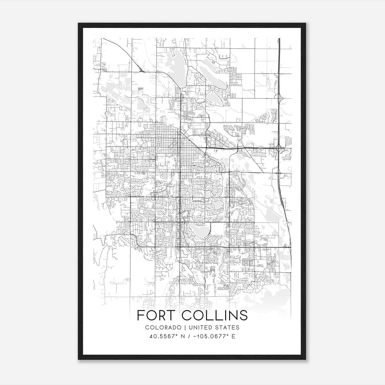 Fort Collins Colorado Map Poster, Modern Home Decor Wall Art Print