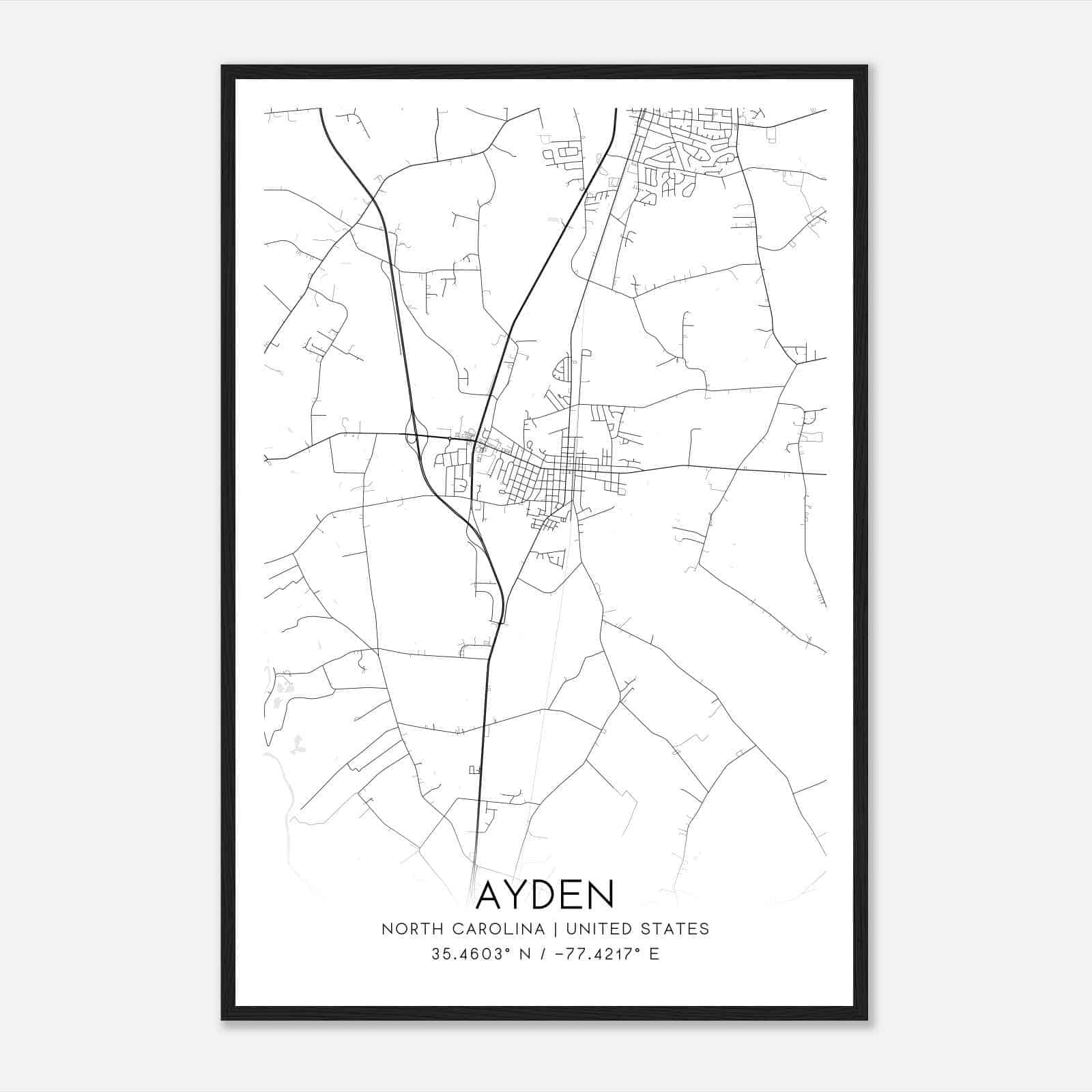 Ayden North Carolina Map Poster, Modern Home Decor Wall Art Print