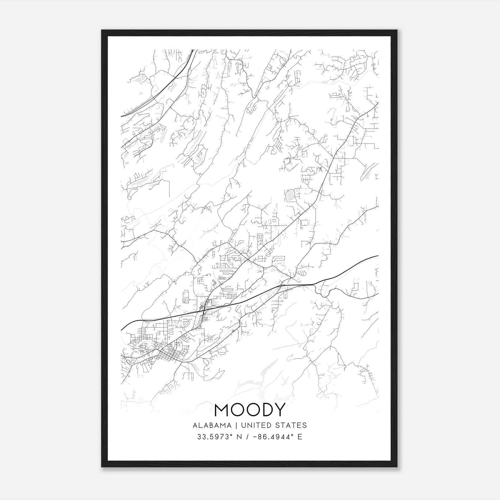 Moody Alabama Map Poster, Modern Home Decor Wall Art Print