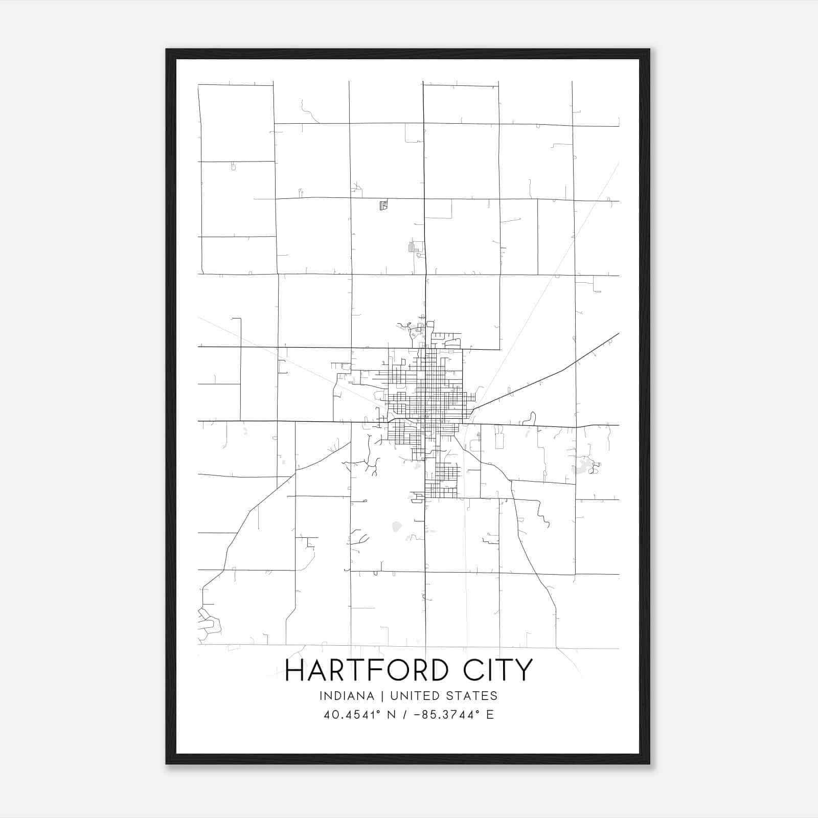 Hartford City Indiana Map Poster, Modern Home Decor Wall Art Print