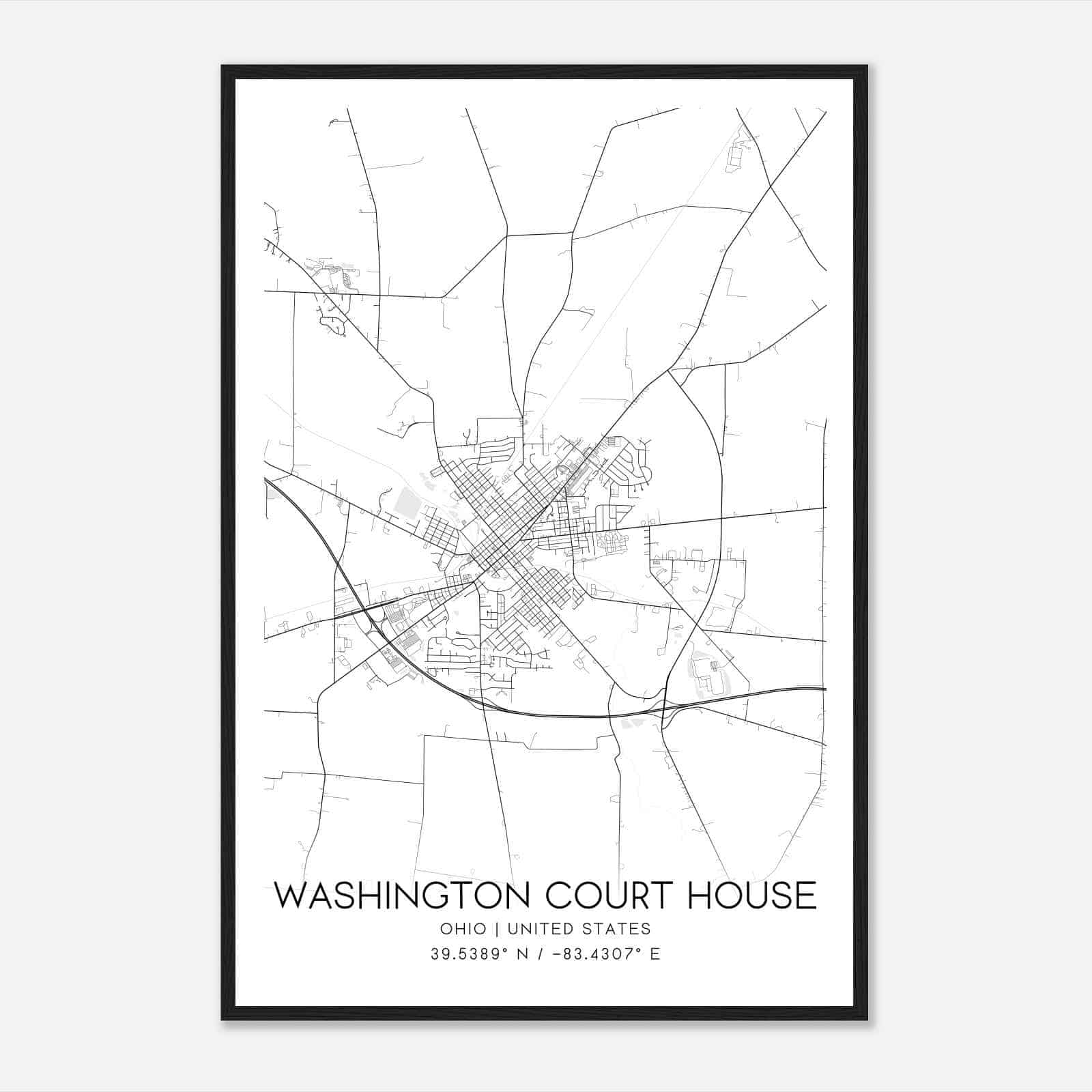 Washington Court House Ohio Map Poster, Modern Home Decor Wall Art Print