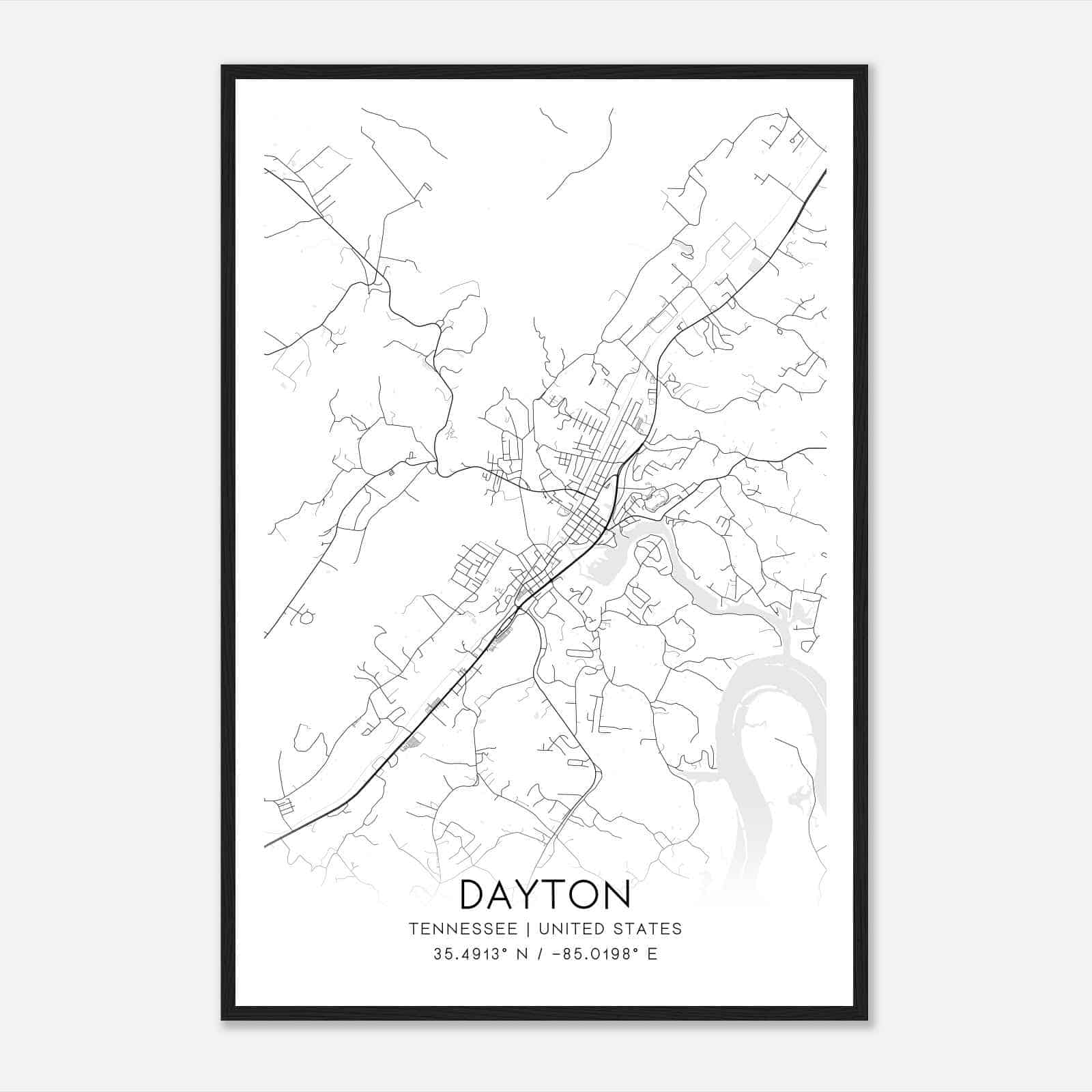 Dayton Tennessee Map Poster, Modern Home Decor Wall Art Print