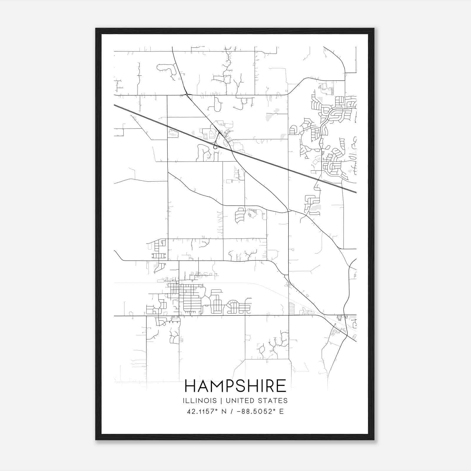 Hampshire Illinois Map Poster, Modern Home Decor Wall Art Print