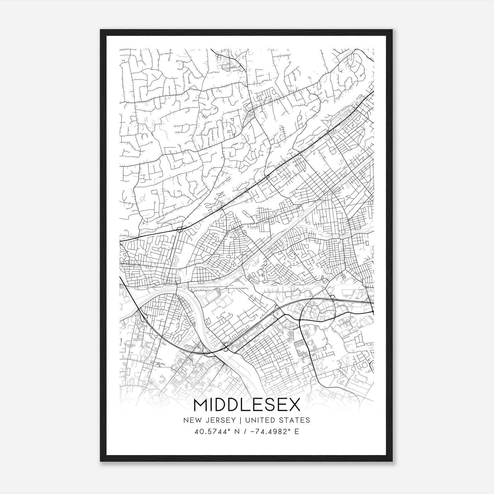 Middlesex New Jersey Map Poster, Modern Home Decor Wall Art Print