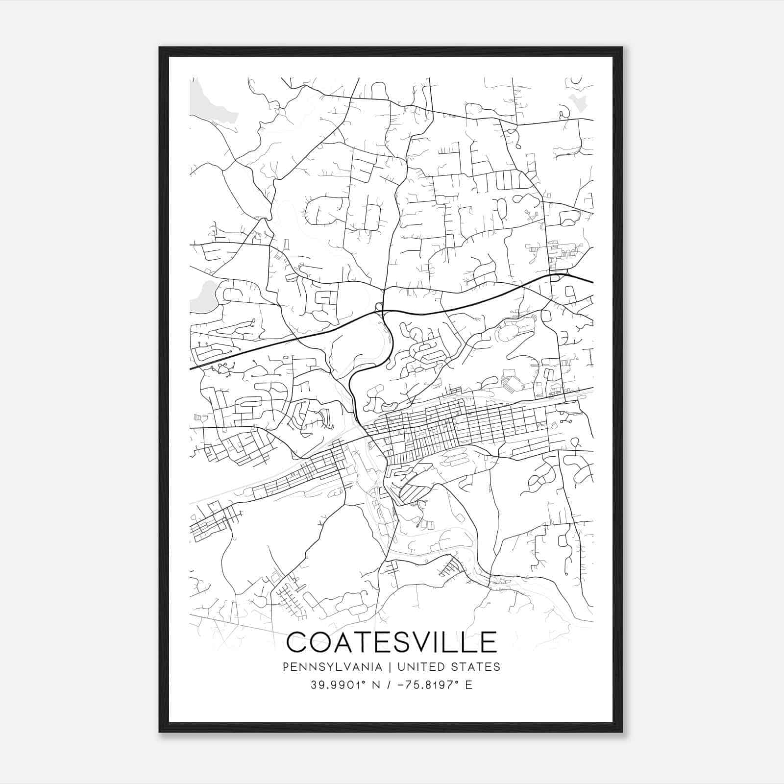 Coatesville Pennsylvania Map Poster, Modern Home Decor Wall Art Print