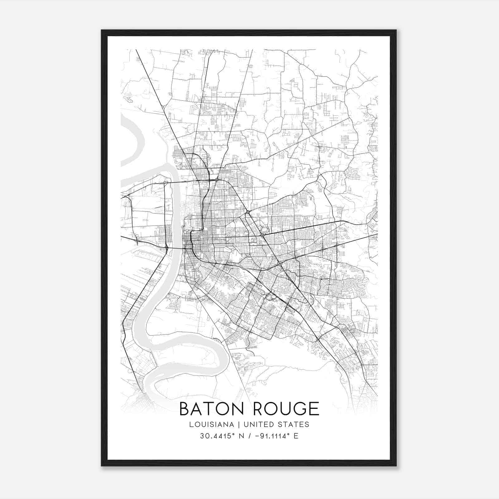 Baton Rouge Louisiana Map Poster, Modern Home Decor Wall Art Print