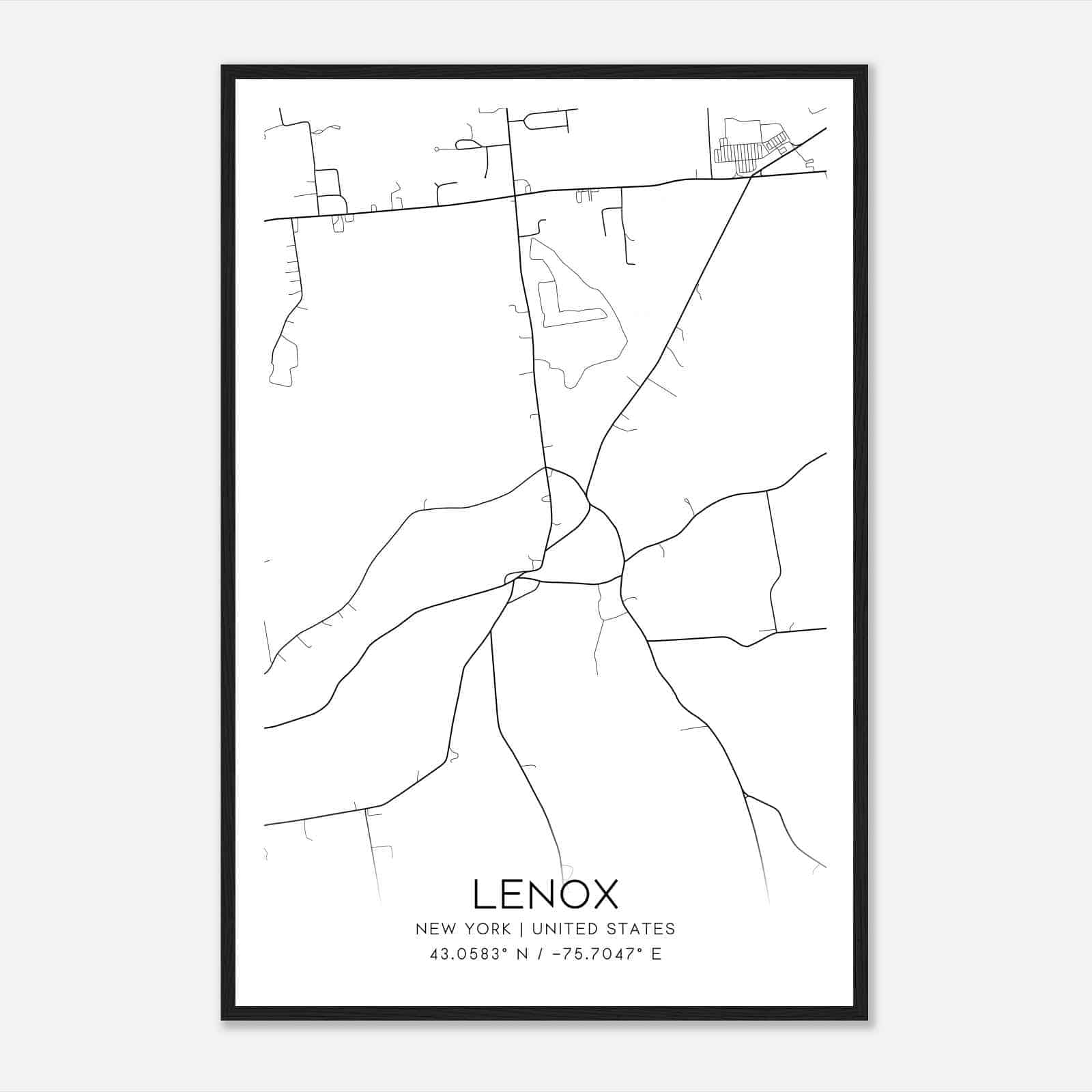 Lenox New York Map Poster, Modern Home Decor Wall Art Print