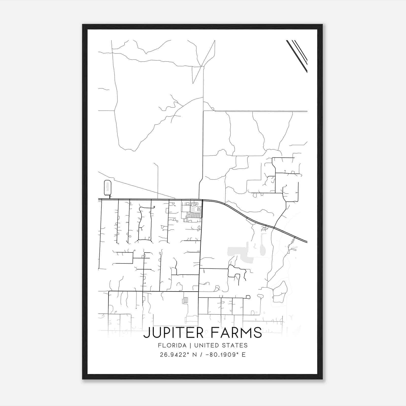 Jupiter Farms Florida Map Poster, Modern Home Decor Wall Art Print