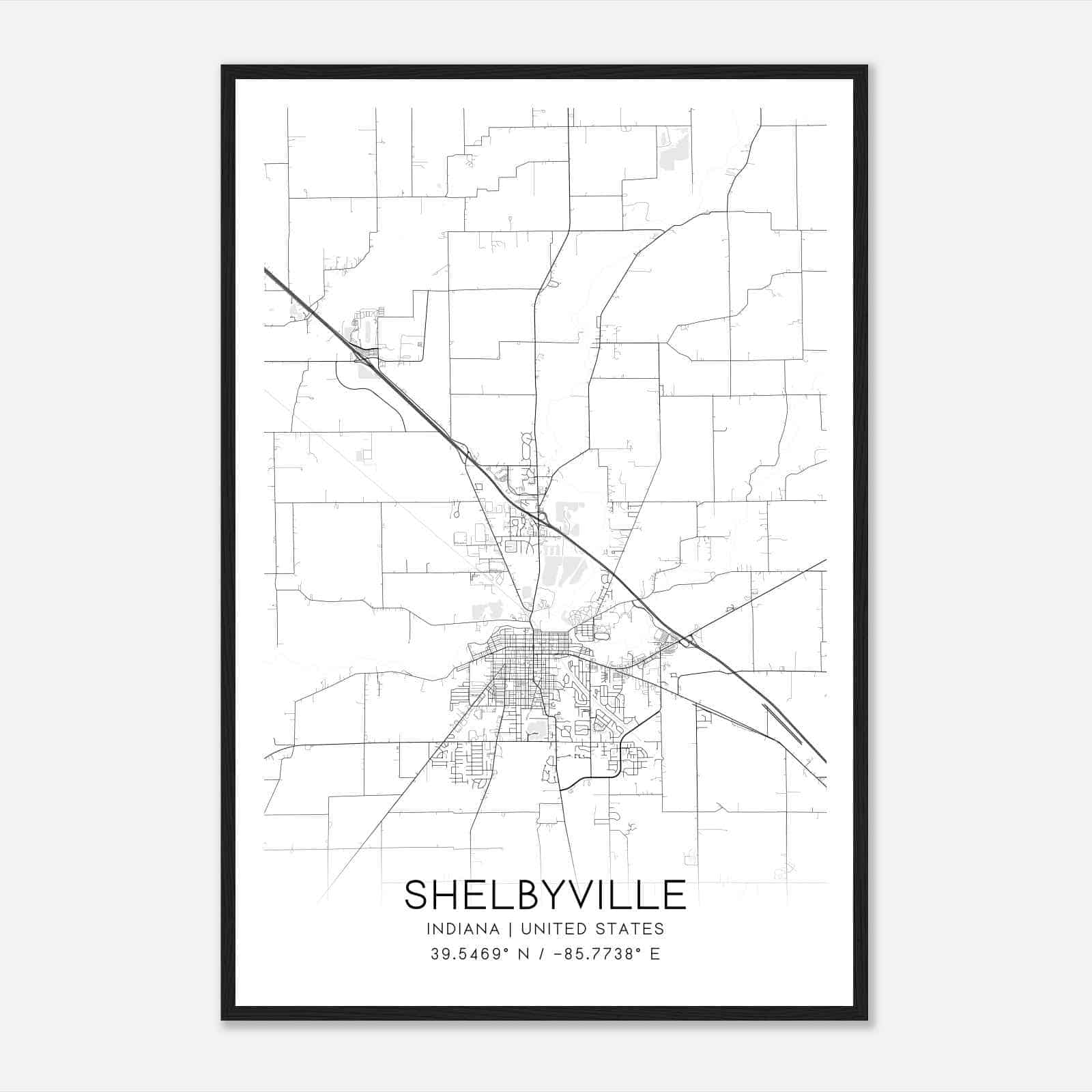 Shelbyville Indiana Map Poster, Modern Home Decor Wall Art Print Shelbyville Indiana Map Poster, Modern Home Decor Wall Art Print