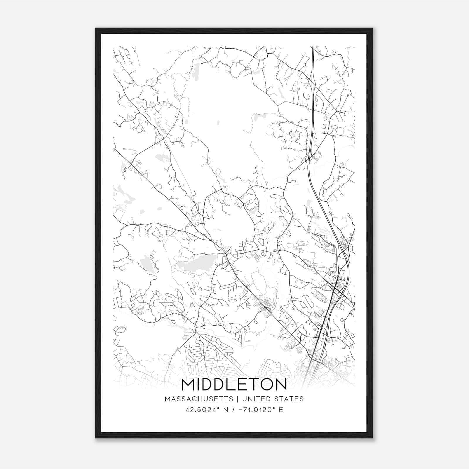 Middleton Massachusetts Map Poster, Modern Home Decor Wall Art Print