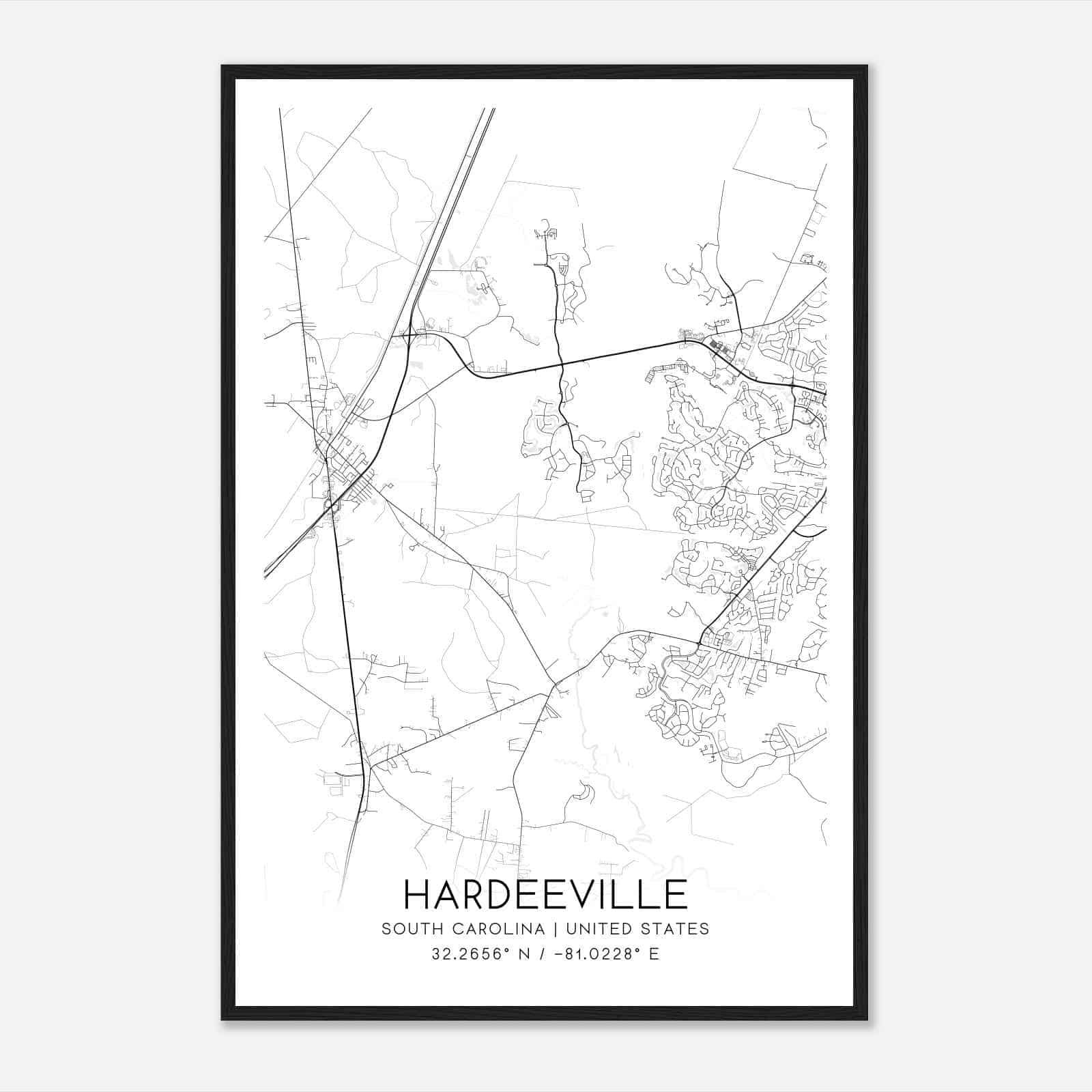 Hardeeville South Carolina Map Poster, Modern Home Decor Wall Art Print
