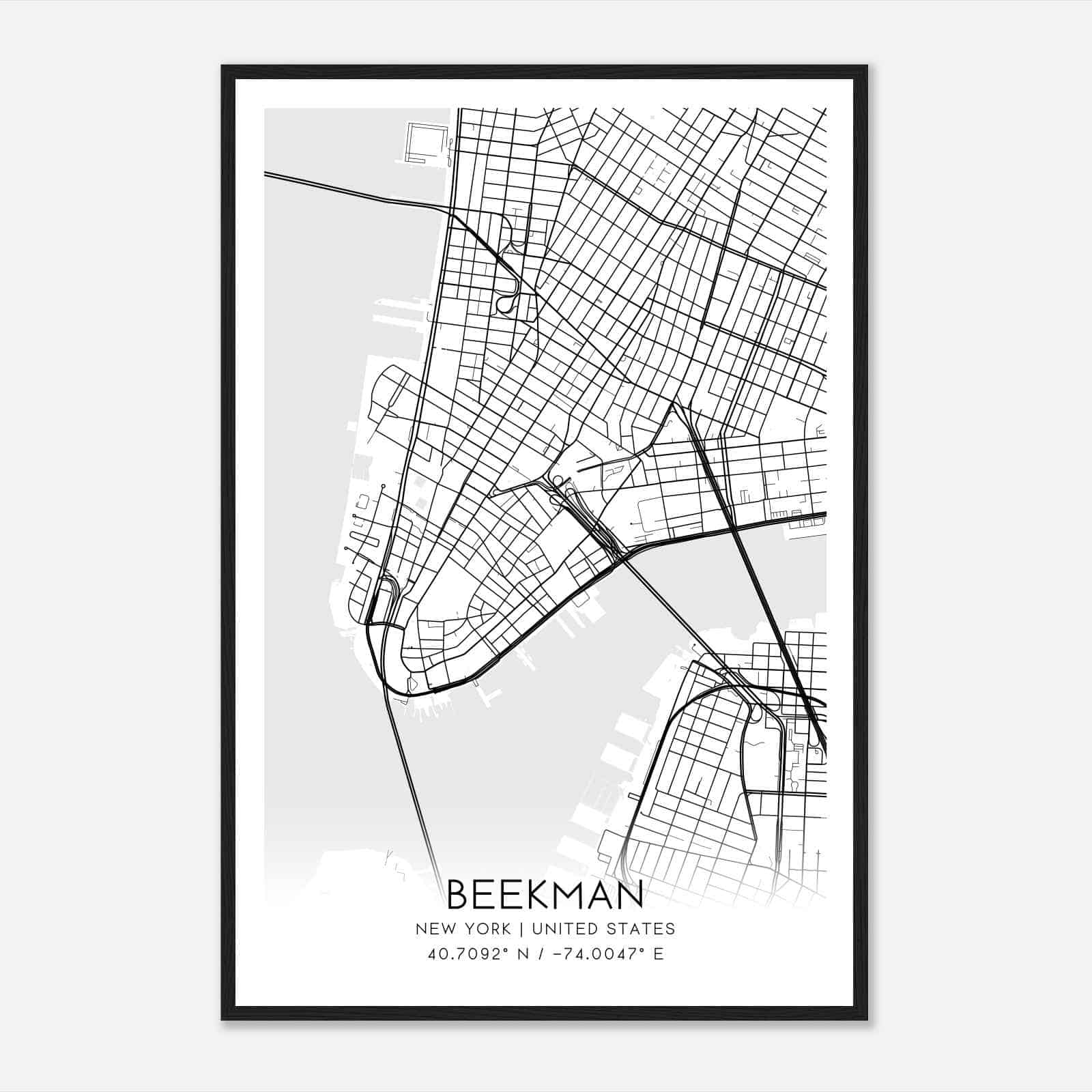 Beekman New York Map Poster, Modern Home Decor Wall Art Print