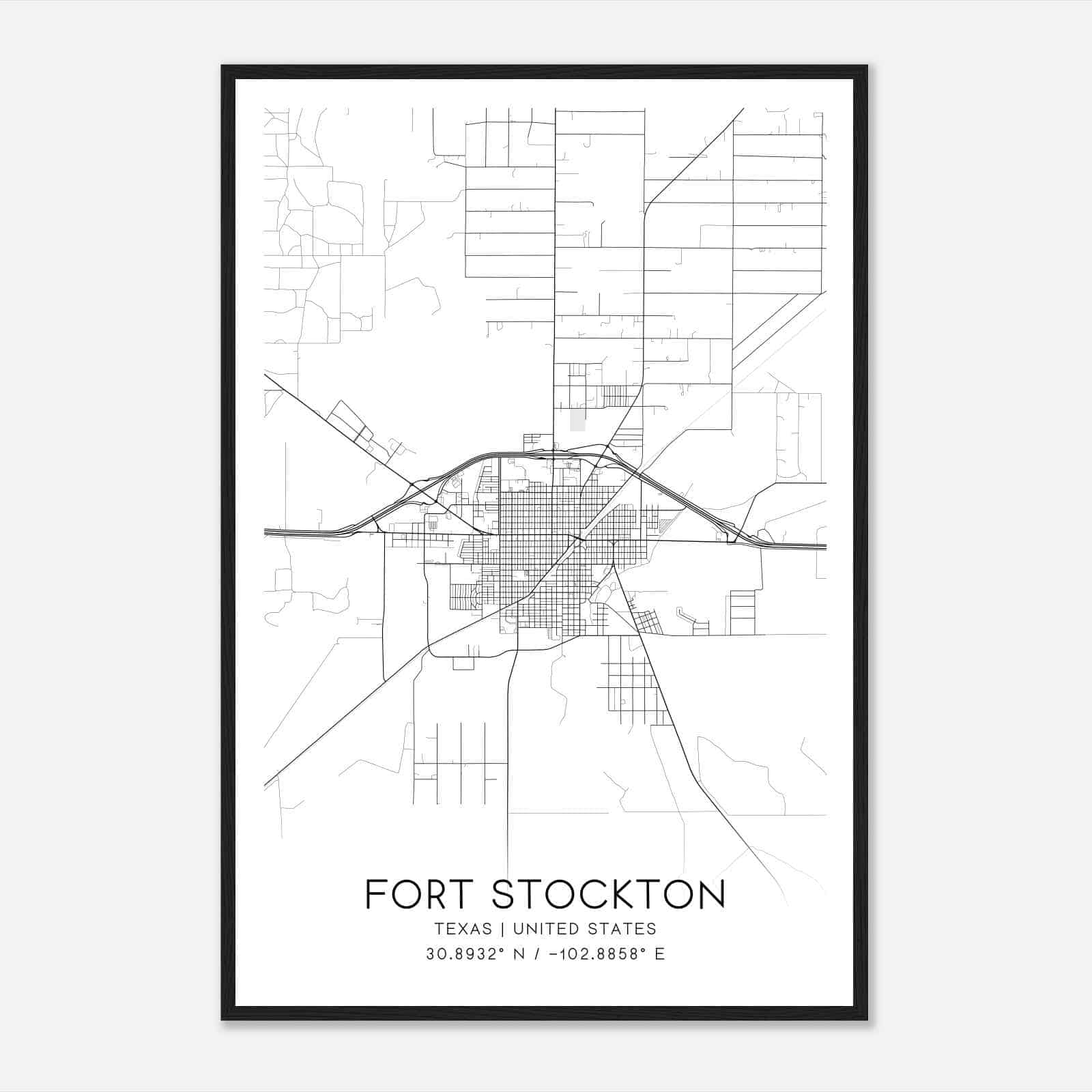 Fort Stockton Texas Map Poster, Modern Home Decor Wall Art Print
