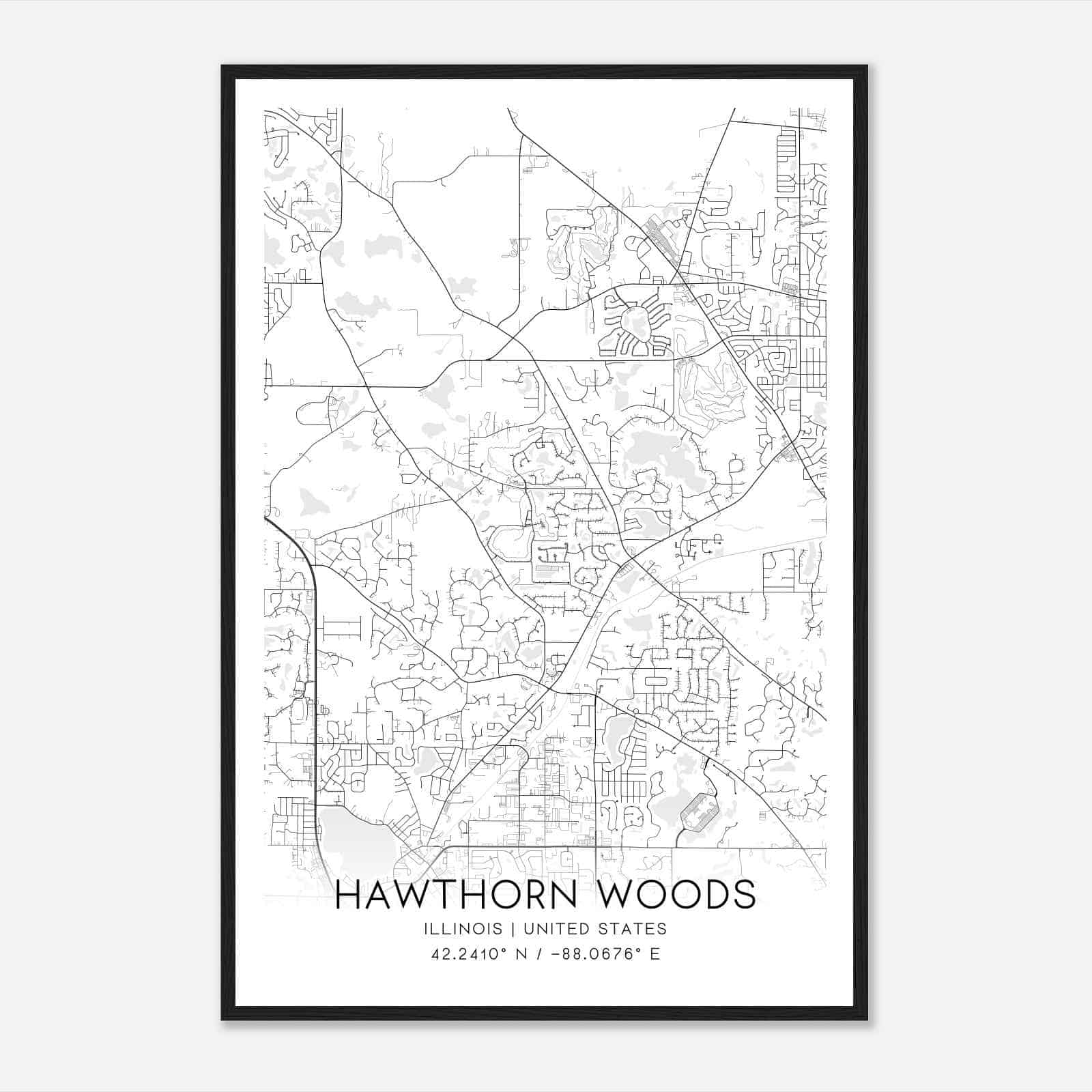 Hawthorn Woods Illinois Map Poster, Modern Home Decor Wall Art Print