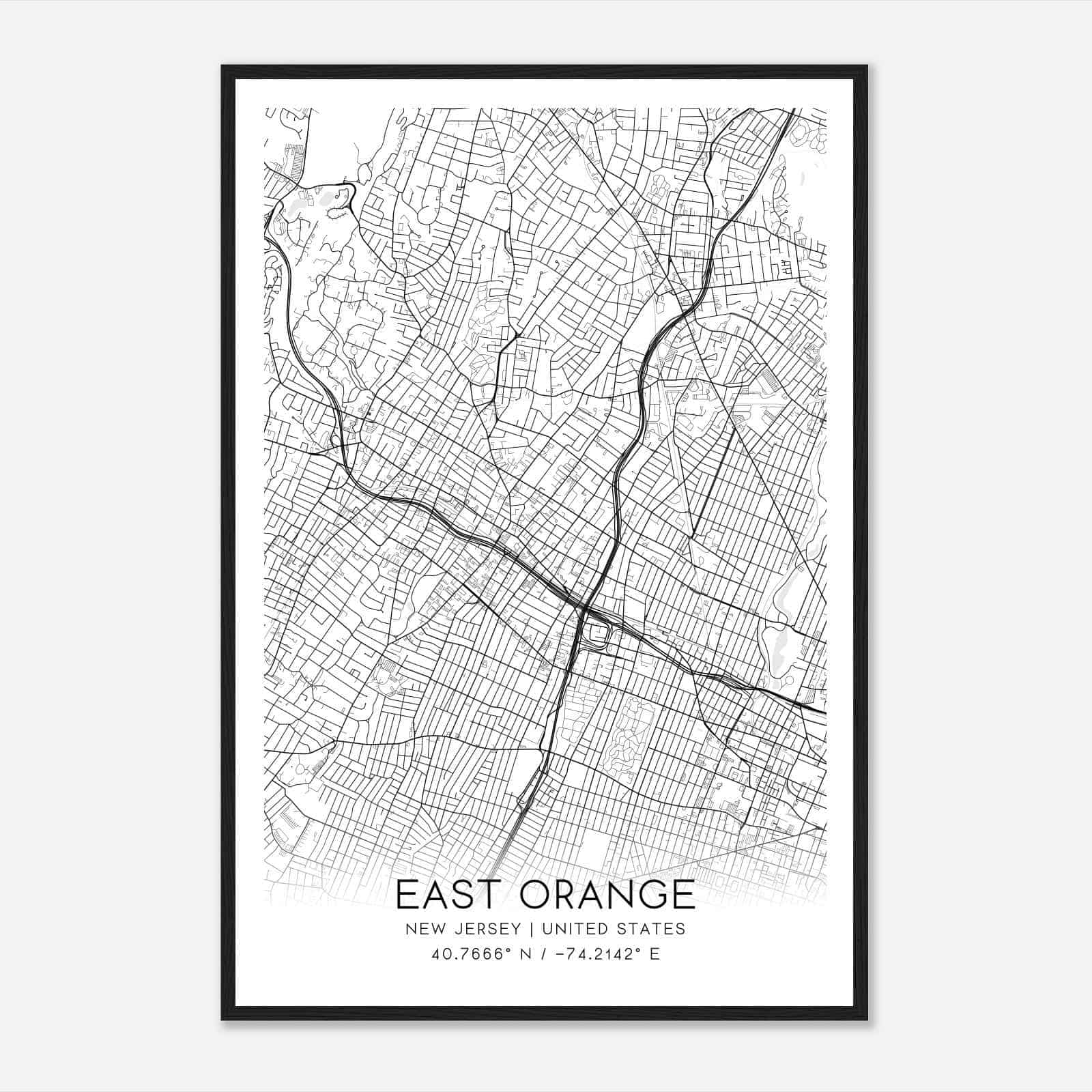 East Orange New Jersey Map Poster, Modern Home Decor Wall Art Print