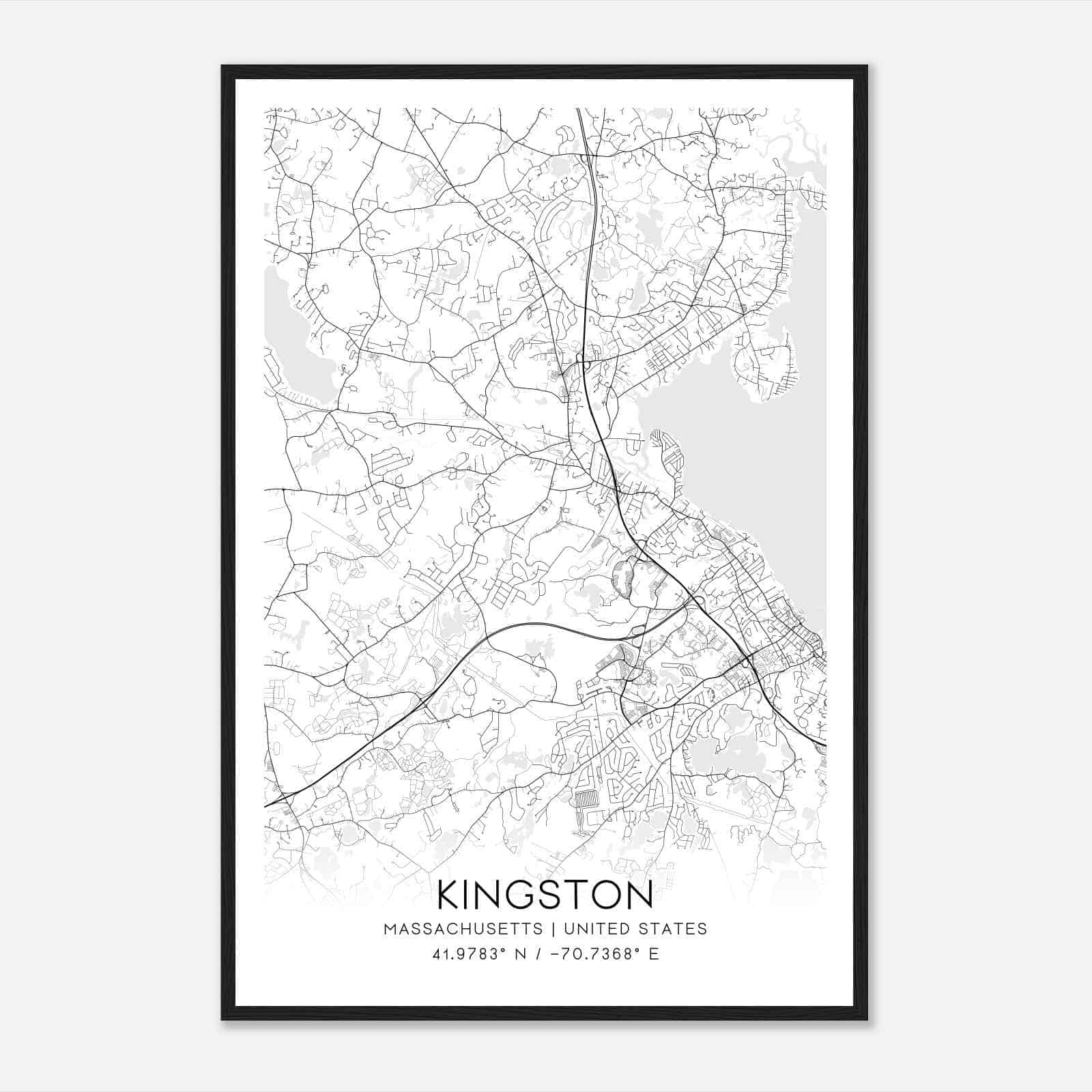 Kingston Massachusetts Map Poster, Modern Home Decor Wall Art Print