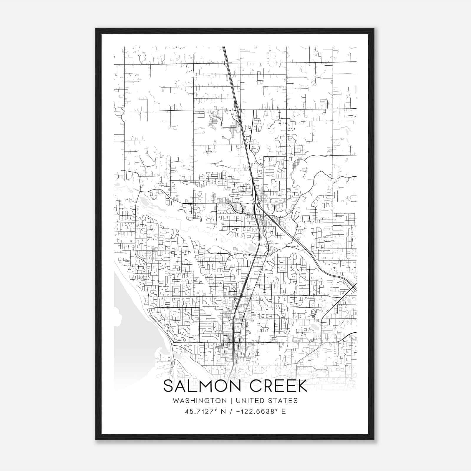 Salmon Creek Washington Map Poster, Modern Home Decor Wall Art Print