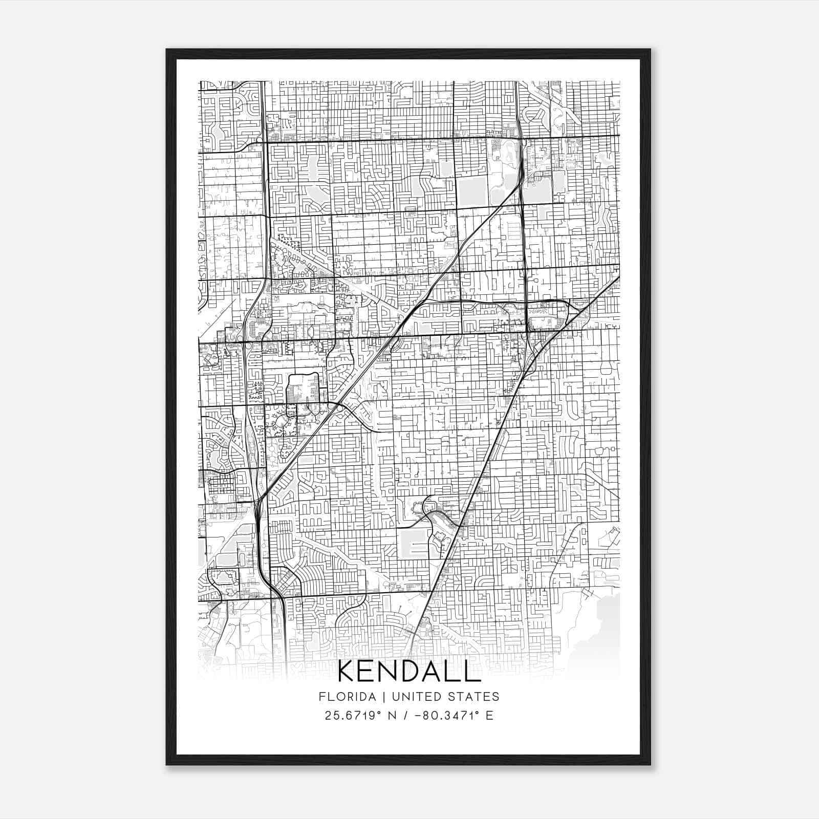 Kendall Florida Map Poster, Modern Home Decor Wall Art Print
