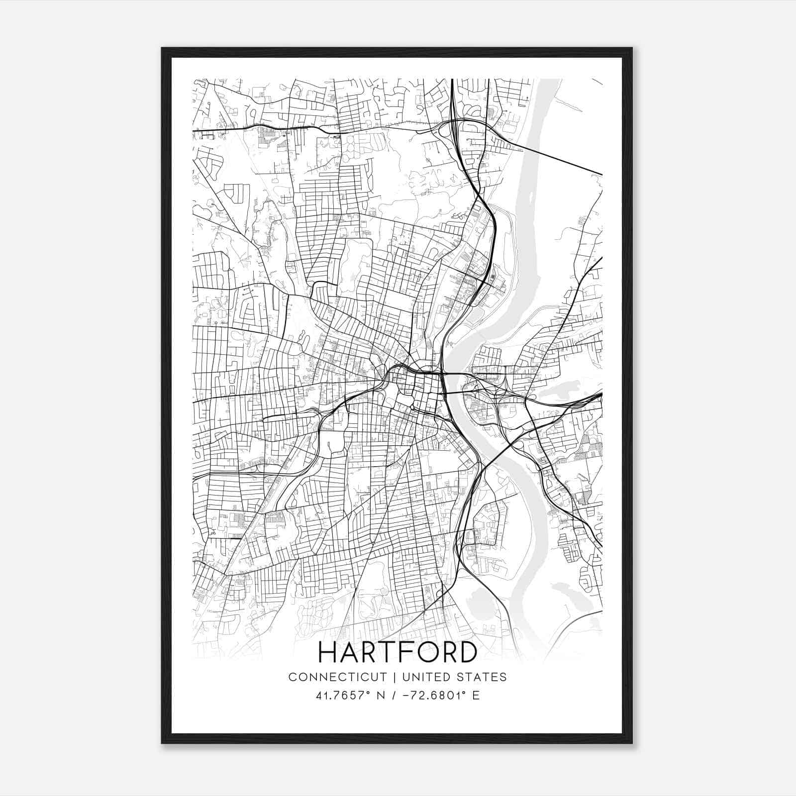 Hartford Connecticut Map Poster, Modern Home Decor Wall Art Print