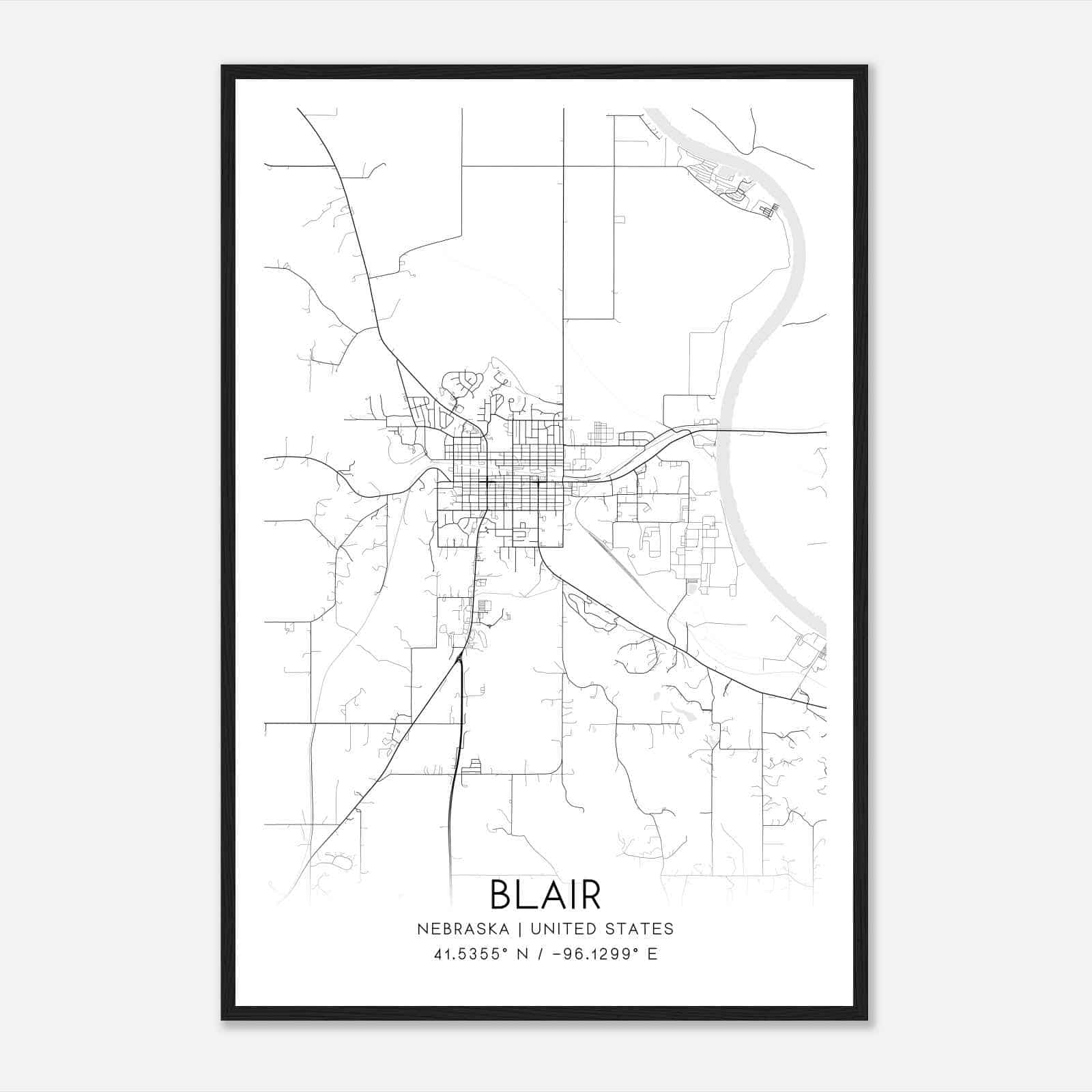 Blair Nebraska Map Poster, Modern Home Decor Wall Art Print