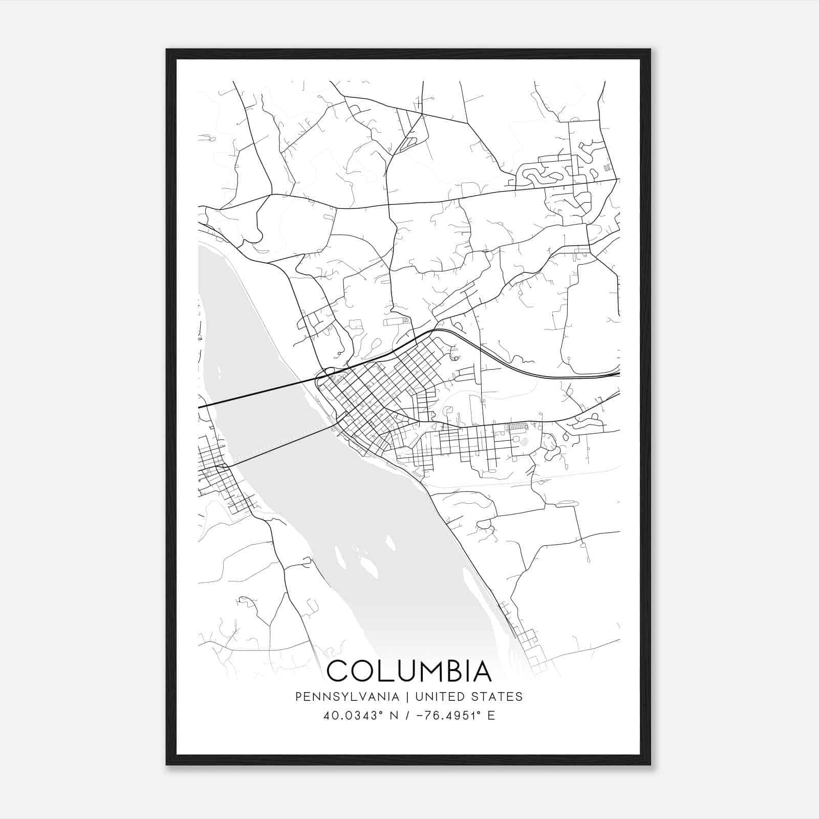 Columbia Pennsylvania Map Poster, Modern Home Decor Wall Art Print