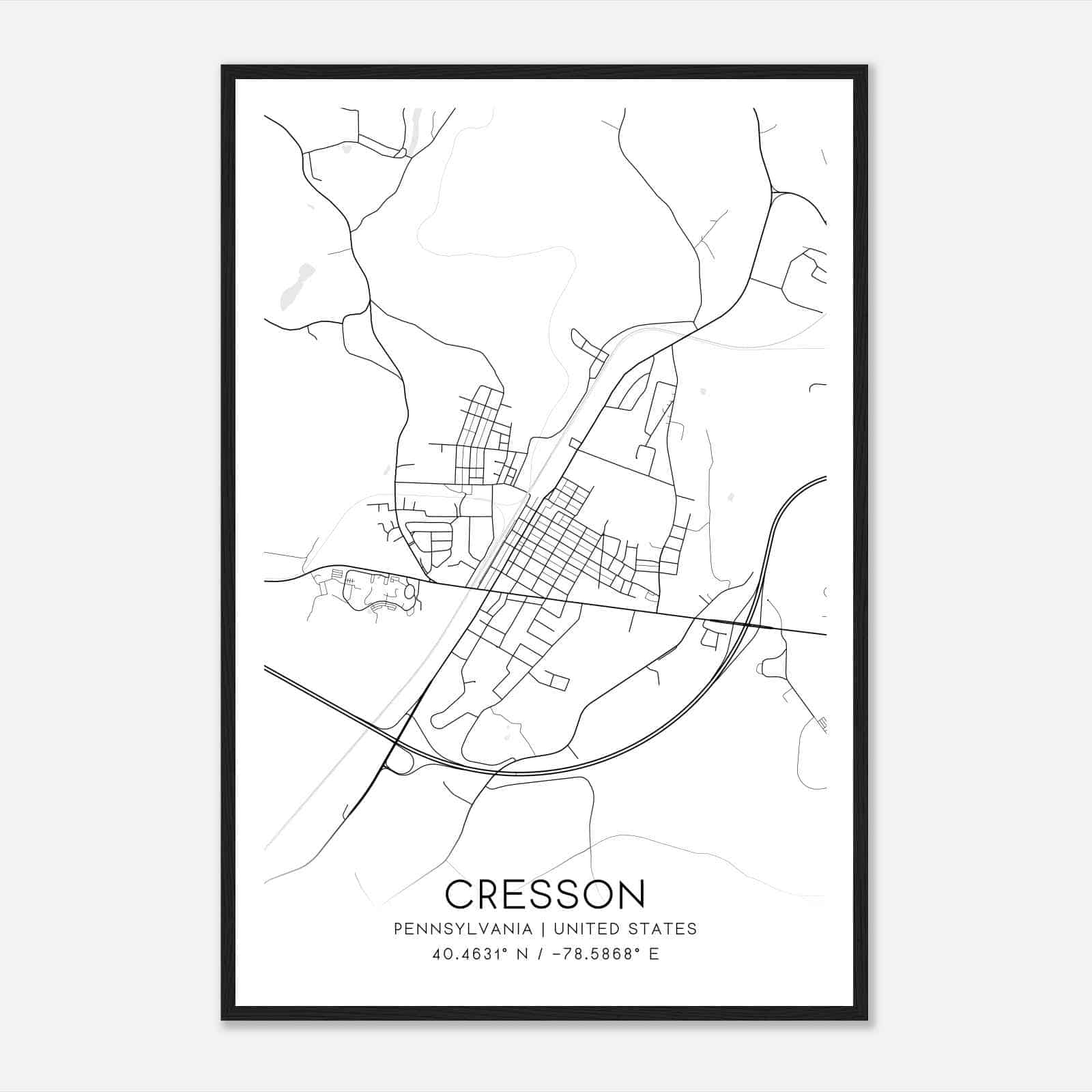 Cresson Pennsylvania Map Poster, Modern Home Decor Wall Art Print
