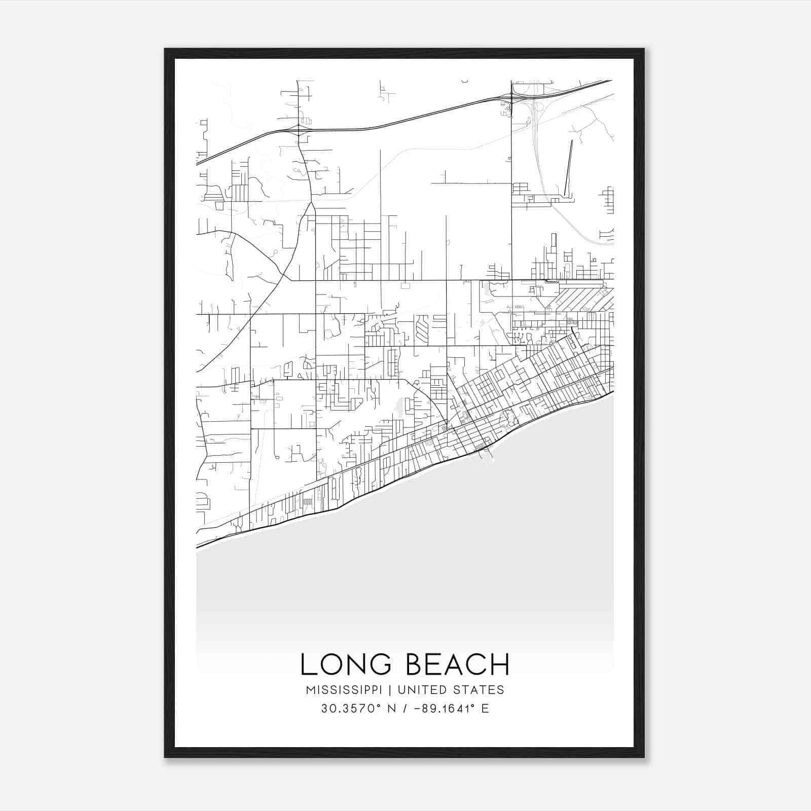 Long Beach Mississippi Map Poster, Modern Home Decor Wall Art Print