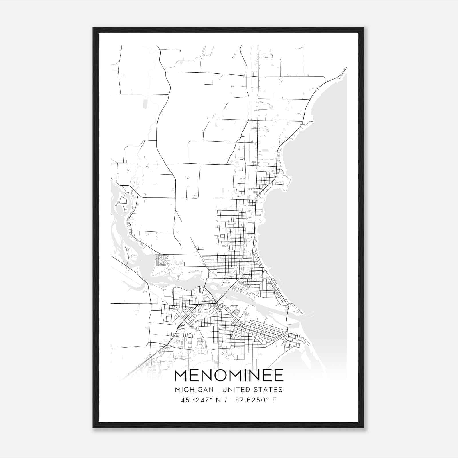Menominee Michigan Map Poster, Modern Home Decor Wall Art Print