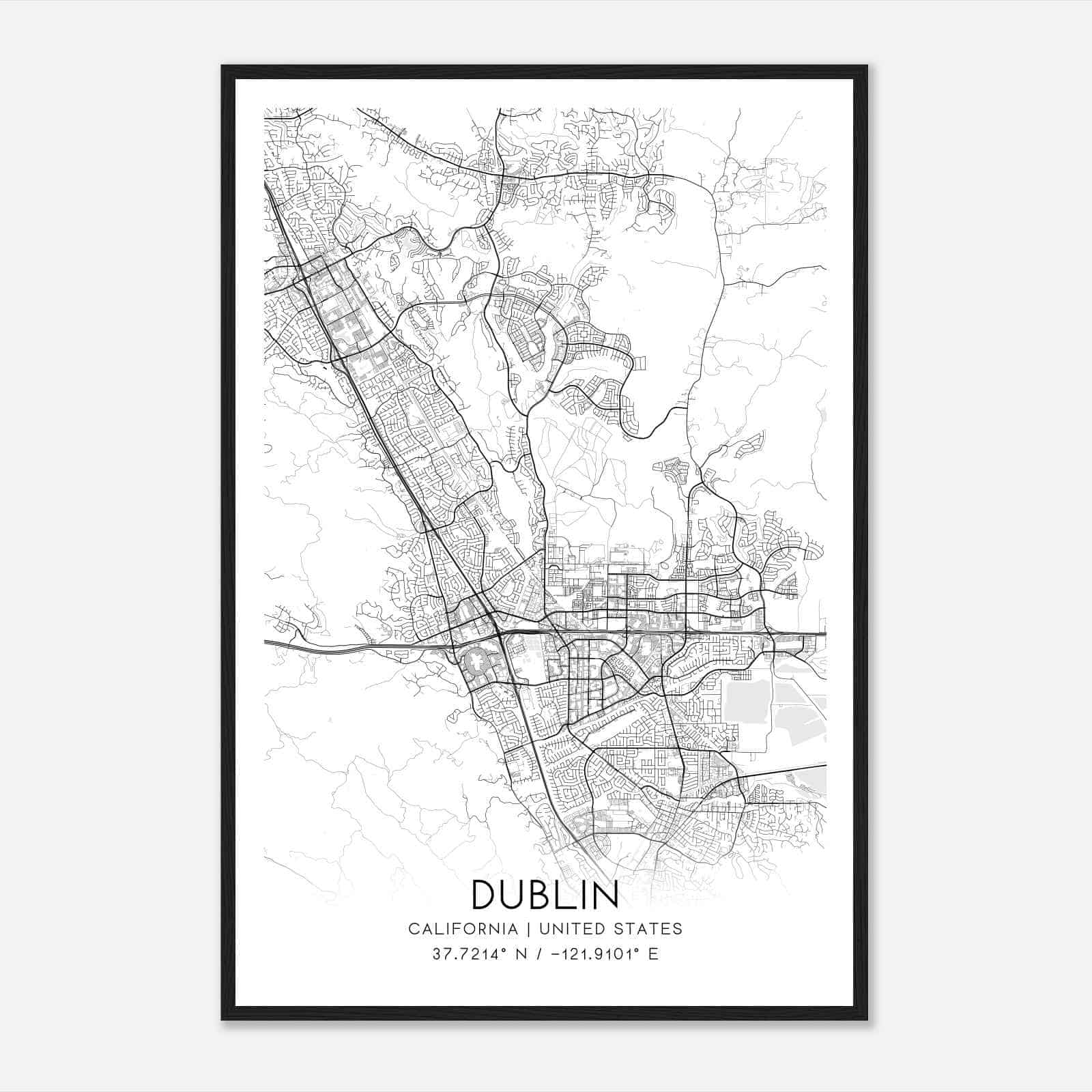 Dublin California Map Poster, Modern Home Decor Wall Art Print