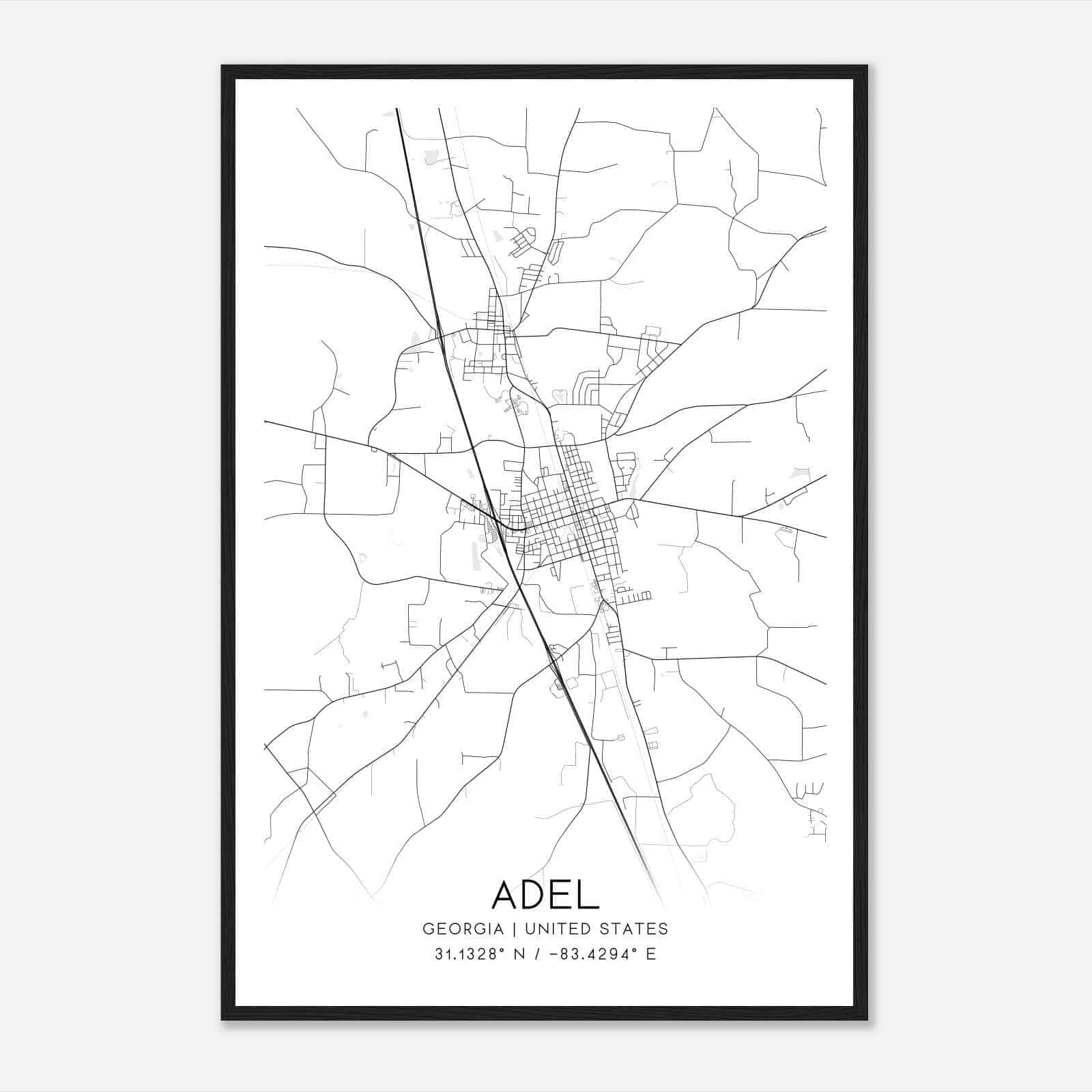 Adel Georgia Map Poster, Modern Home Decor Wall Art Print
