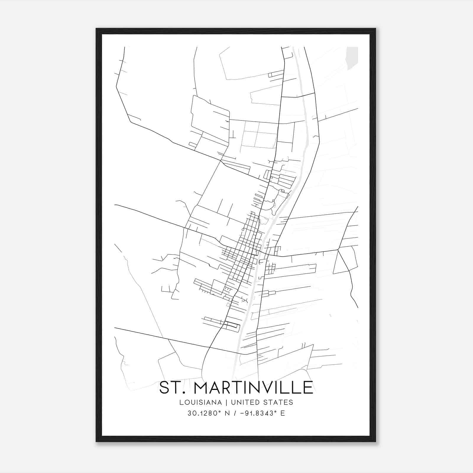 St. Martinville Louisiana Map Poster, Modern Home Decor Wall Art Print