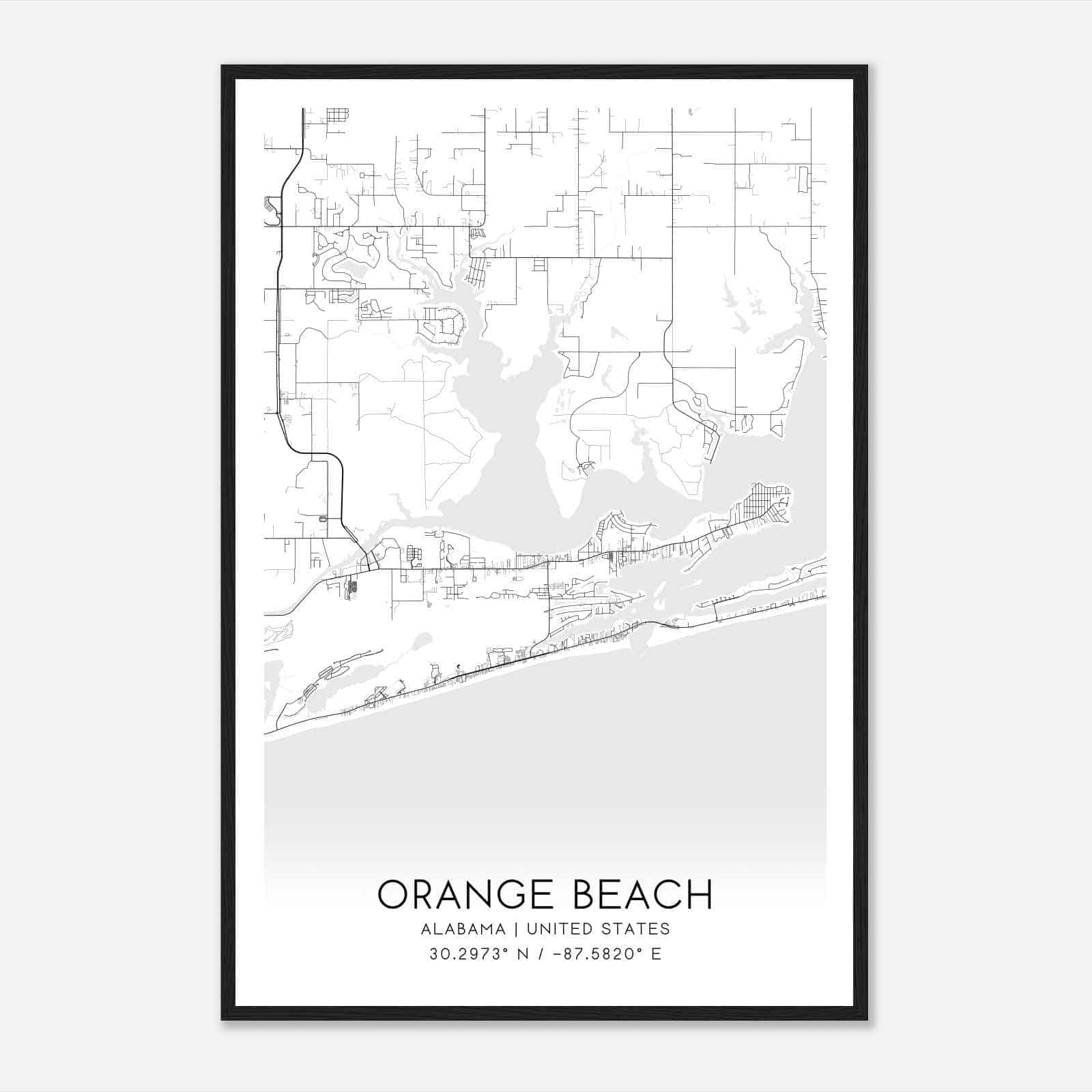 Orange Beach Alabama Map Poster, Modern Home Decor Wall Art Print