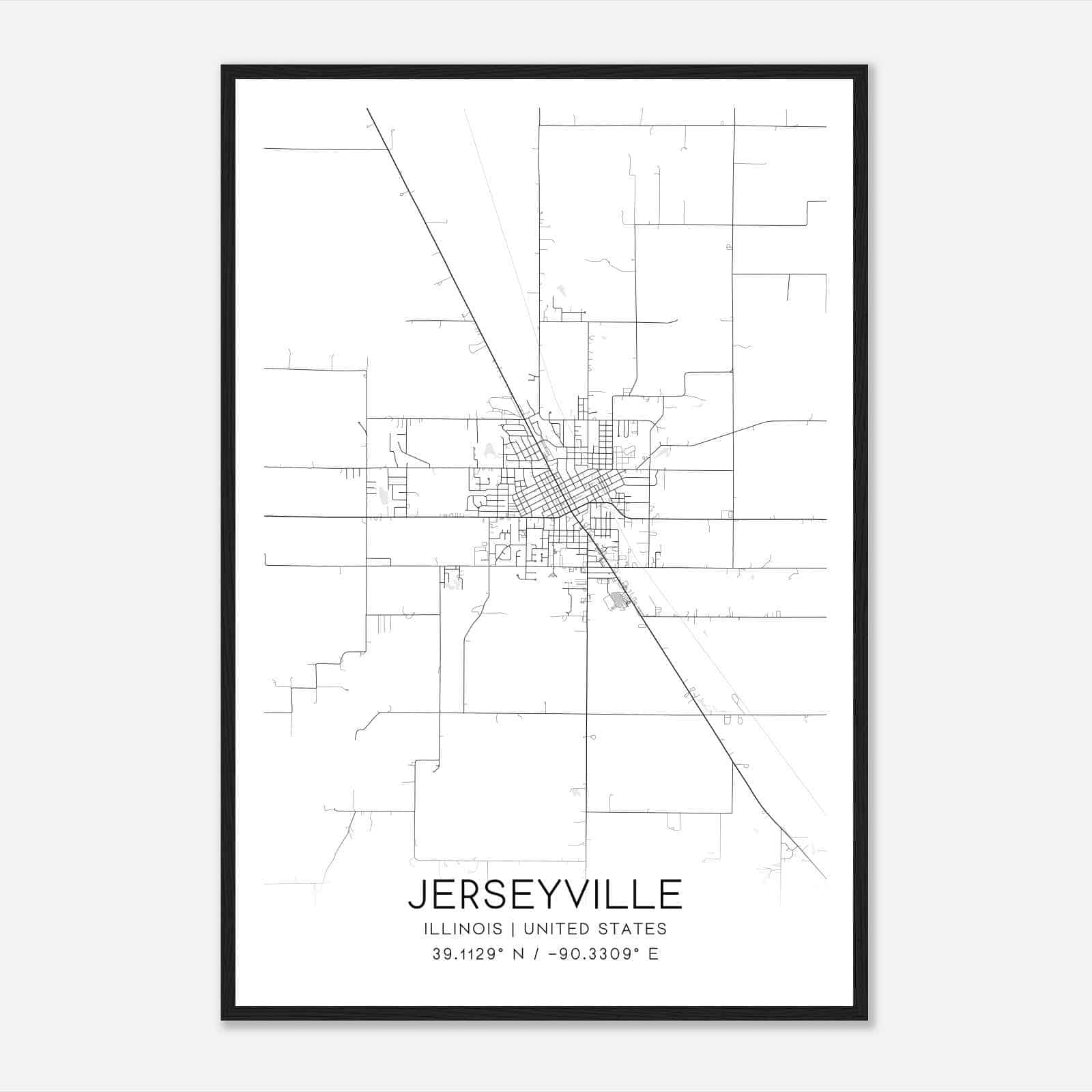 Jerseyville Illinois Map Poster, Modern Home Decor Wall Art Print