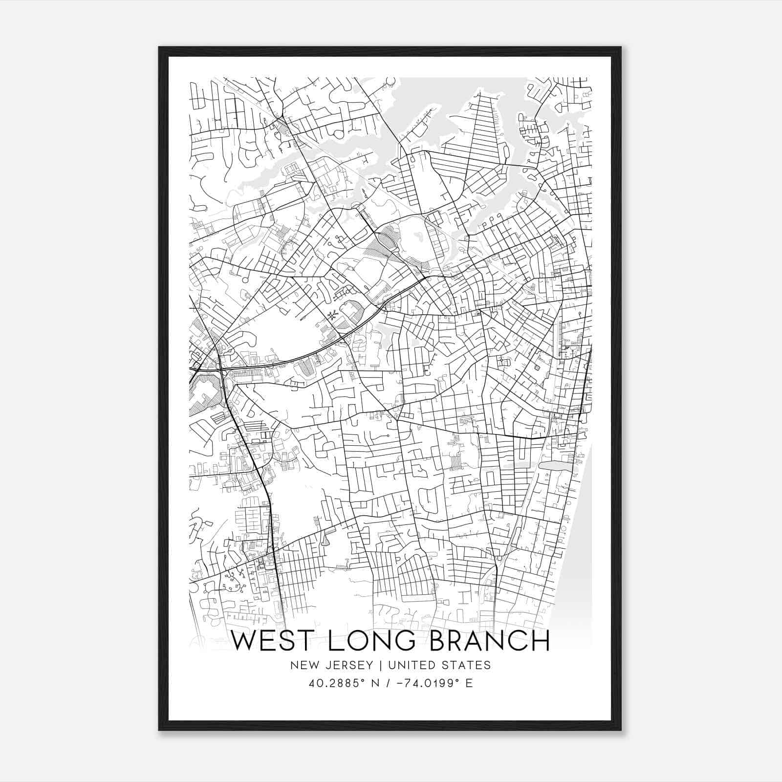 West Long Branch New Jersey Map Poster, Modern Home Decor Wall Art Print