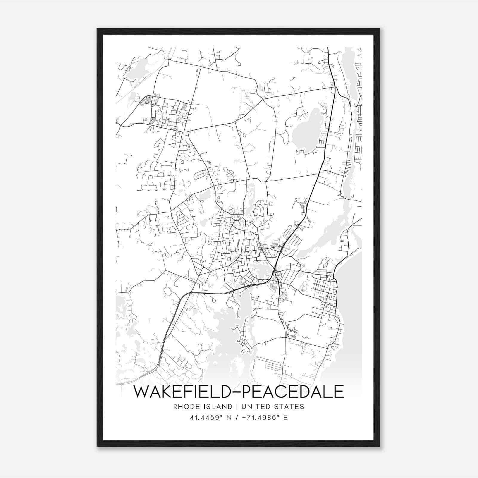 Wakefield-Peacedale Rhode Island Map Poster, Modern Home Decor Wall Art Print