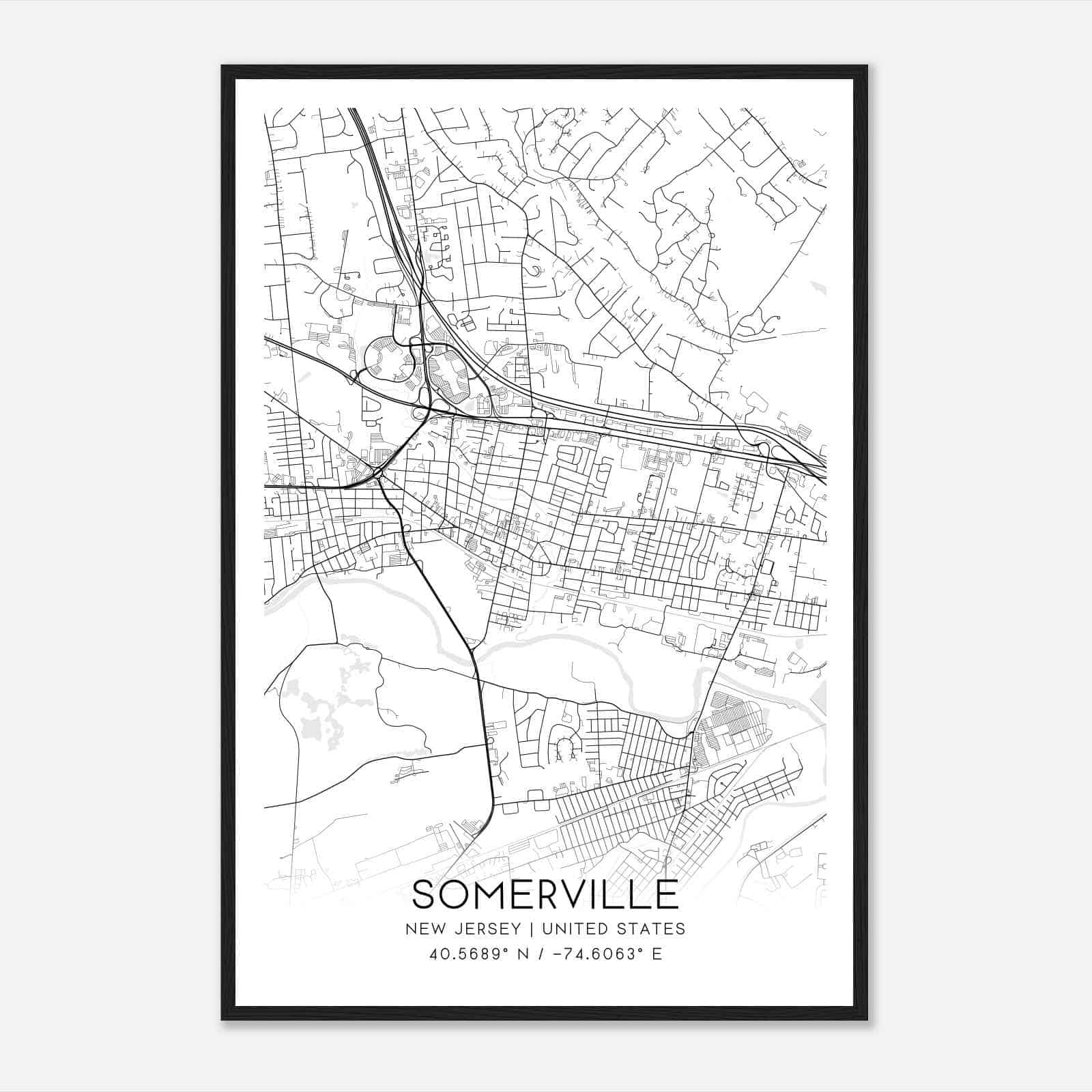 Somerville New Jersey Map Poster, Modern Home Decor Wall Art Print Somerville New Jersey Map Poster, Modern Home Decor Wall Art Print
