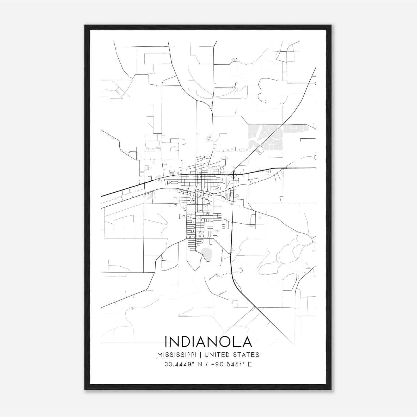 Indianola Mississippi Map Poster, Modern Home Decor Wall Art Print