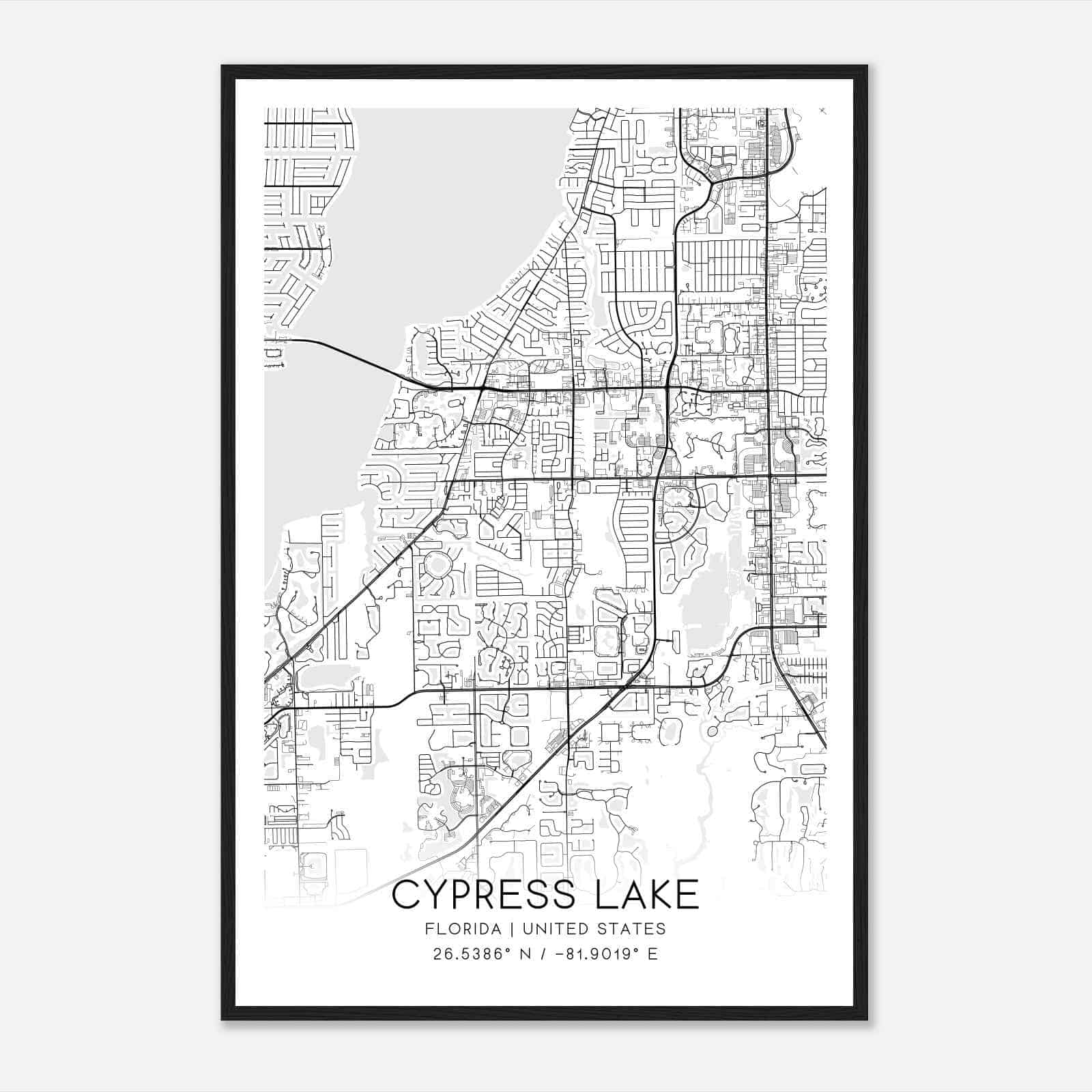Cypress Lake Florida Map Poster, Modern Home Decor Wall Art Print