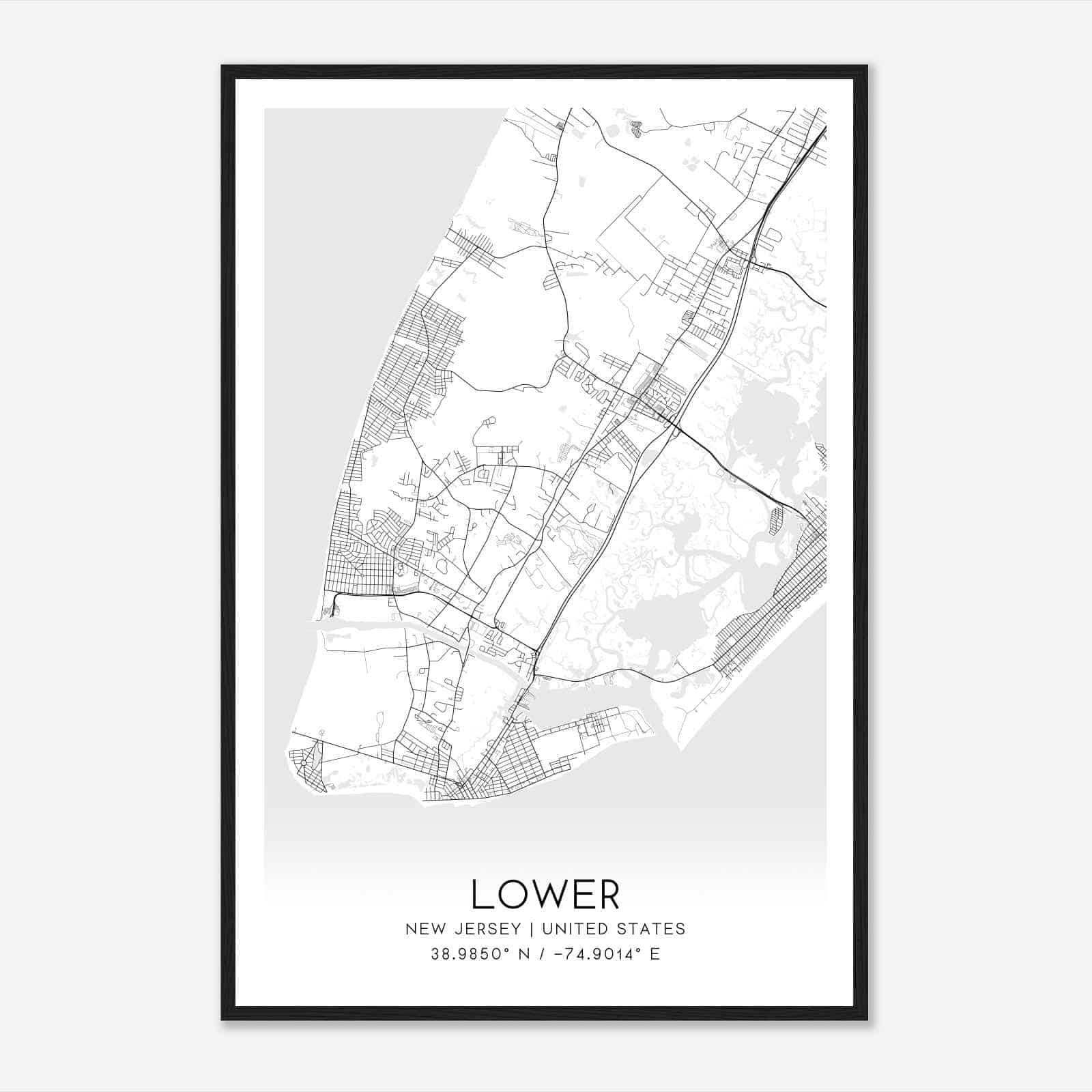 Lower New Jersey Map Poster, Modern Home Decor Wall Art Print
