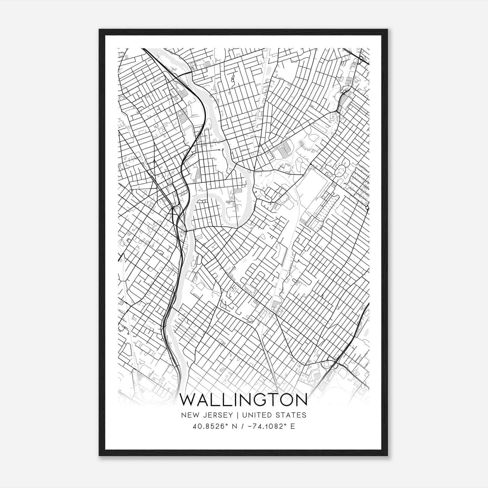Wallington New Jersey Map Poster, Modern Home Decor Wall Art Print
