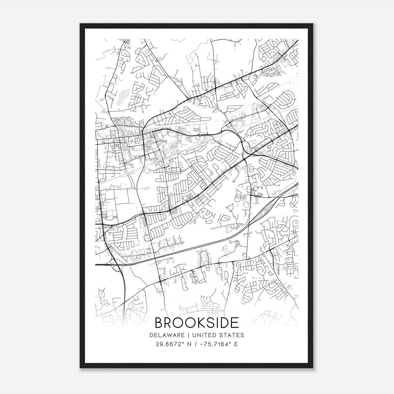 Brookside Delaware Map Poster, Modern Home Decor Wall Art Print