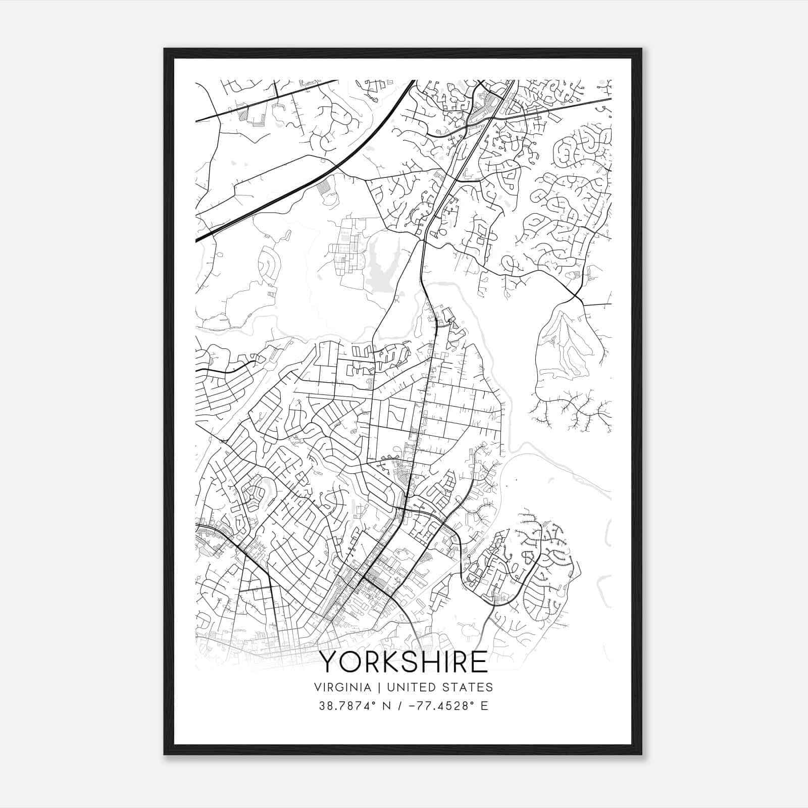 Yorkshire Virginia Map Poster, Modern Home Decor Wall Art Print