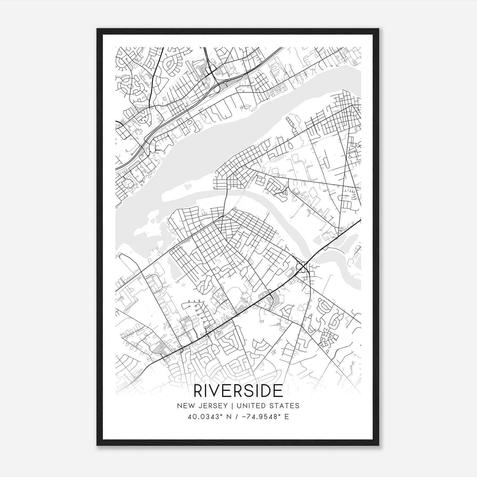 Riverside New Jersey Map Poster, Modern Home Decor Wall Art Print