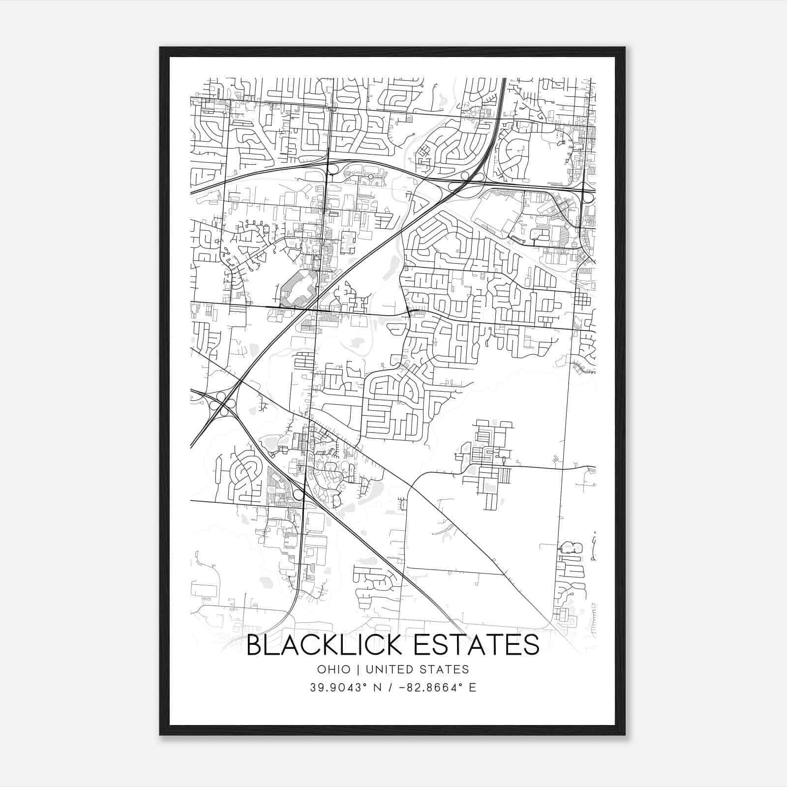 Blacklick Estates Ohio Map Poster, Modern Home Decor Wall Art Print